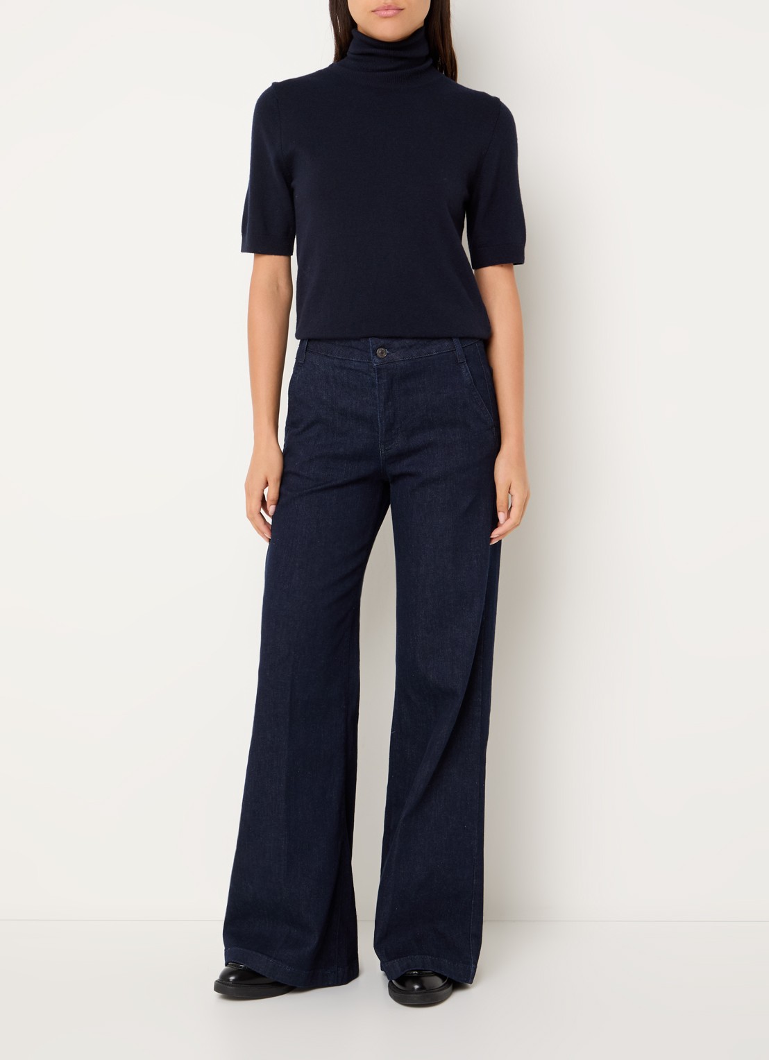 Benetton High waist wide leg cropped jeans met stretch - voorkant 3 kobaltblauw