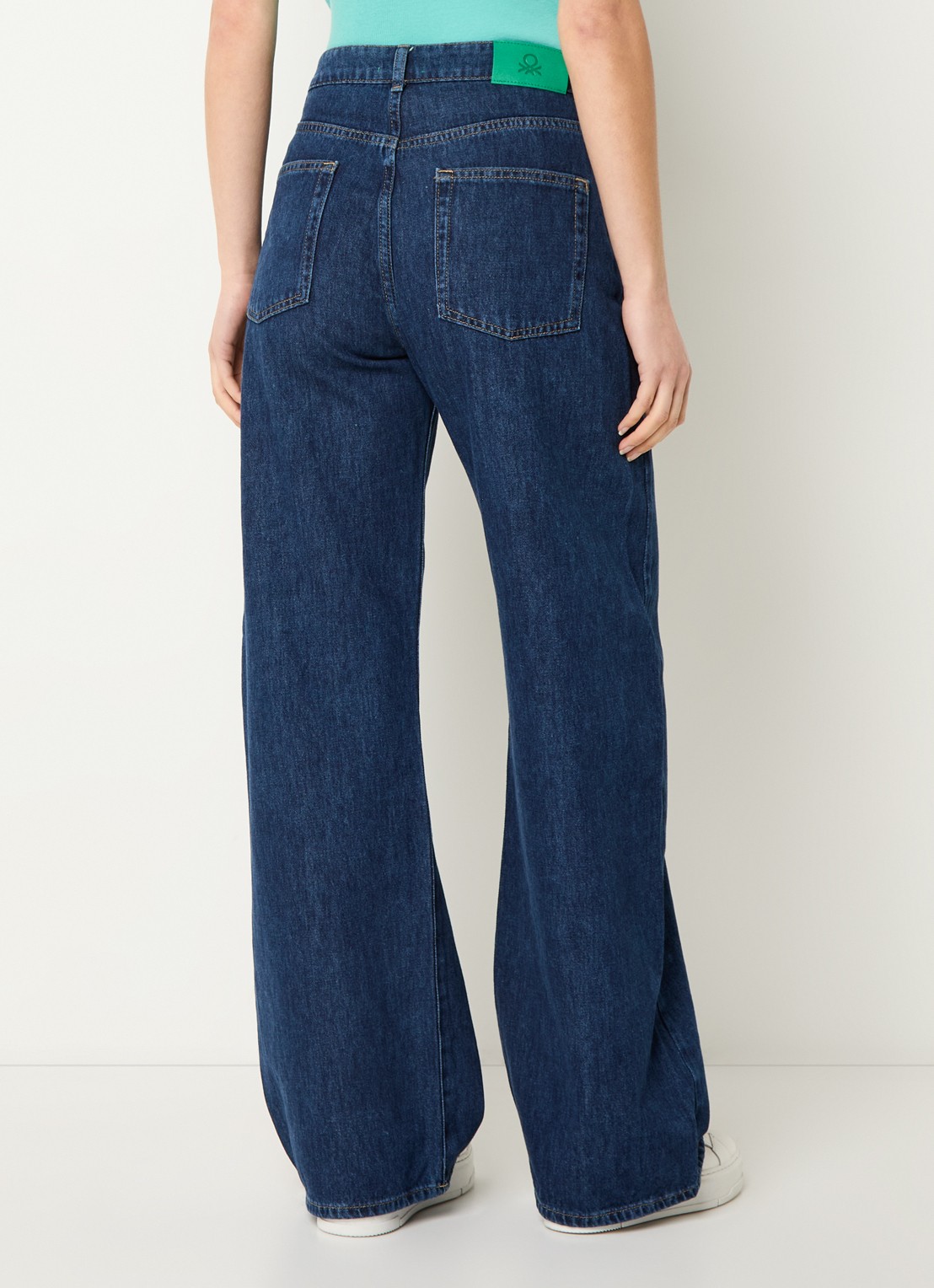 Benetton High waist wide leg jeans met donkere wassing - achterkant 5 indigo