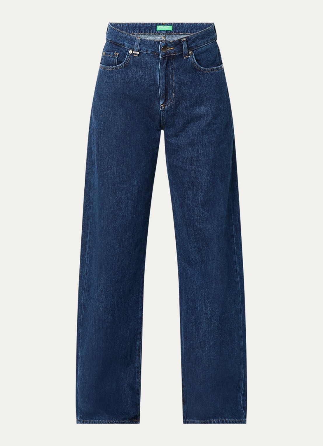 Benetton High waist wide leg jeans met donkere wassing - voorkant indigo