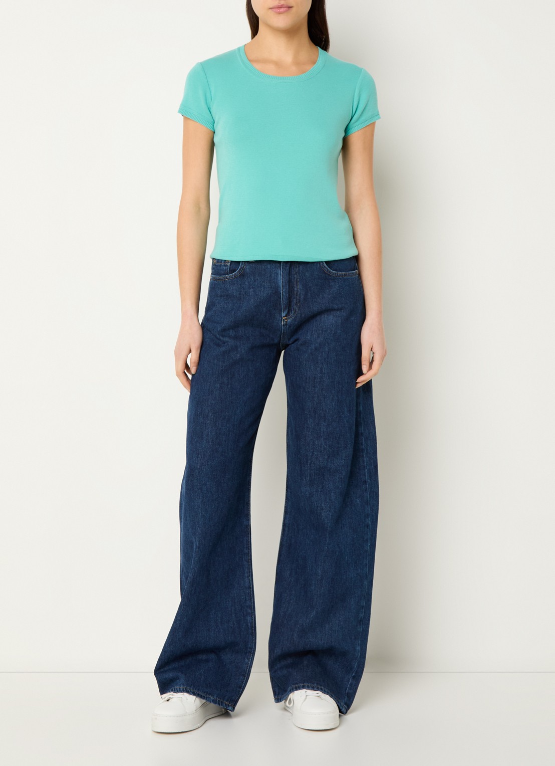 Benetton High waist wide leg jeans met donkere wassing - voorkant 2 indigo