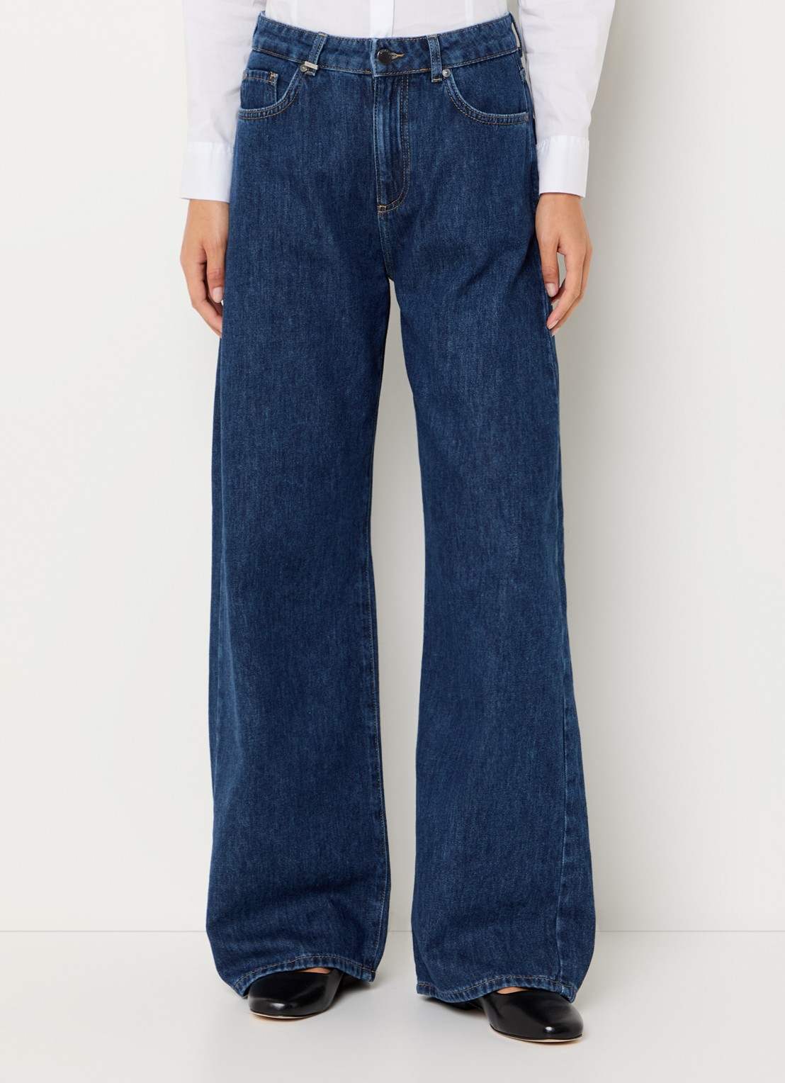 Benetton High waist wide leg jeans met donkere wassing - detail 3 jeans