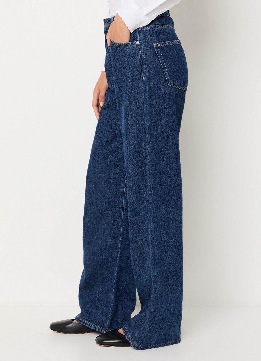 Benetton High waist wide leg jeans met donkere wassing - detail 4 jeans