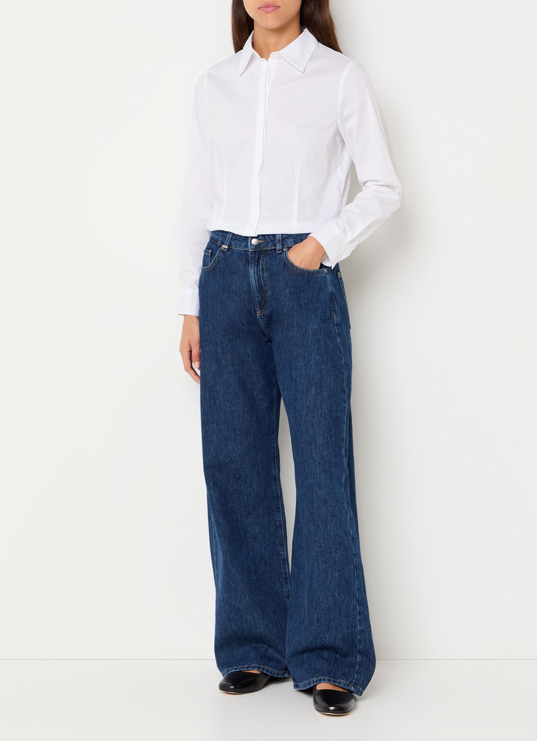 Benetton High waist wide leg jeans met donkere wassing - voorkant 2 jeans