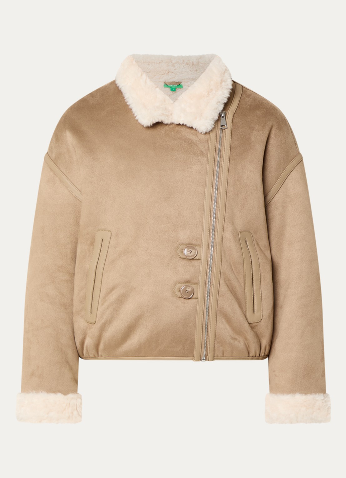 Benetton Jack van imitatiesuède met imitatiebontkraag - voorkant 3 beige