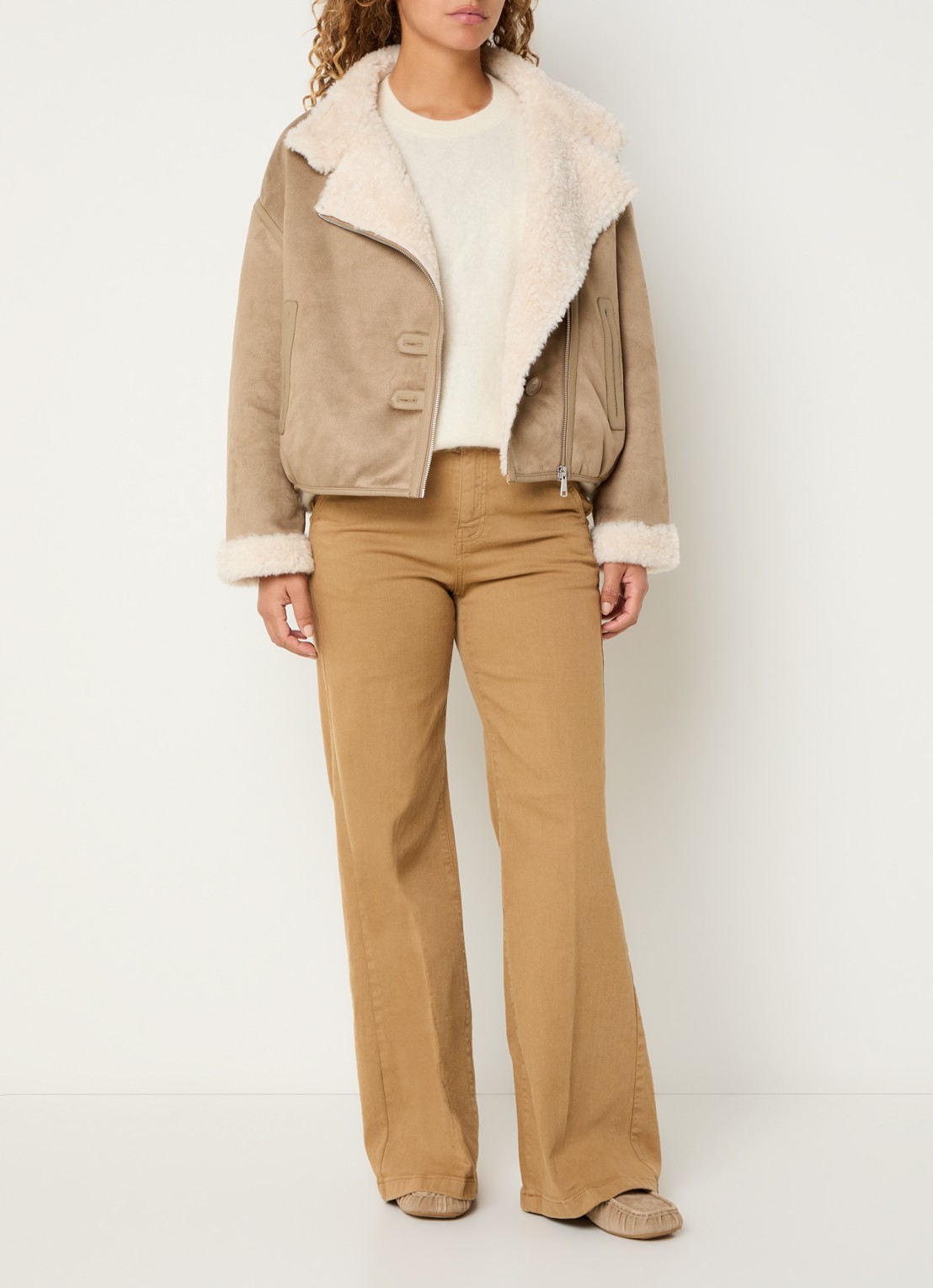 Benetton Jack van imitatiesuède met imitatiebontkraag - voorkant 4 beige