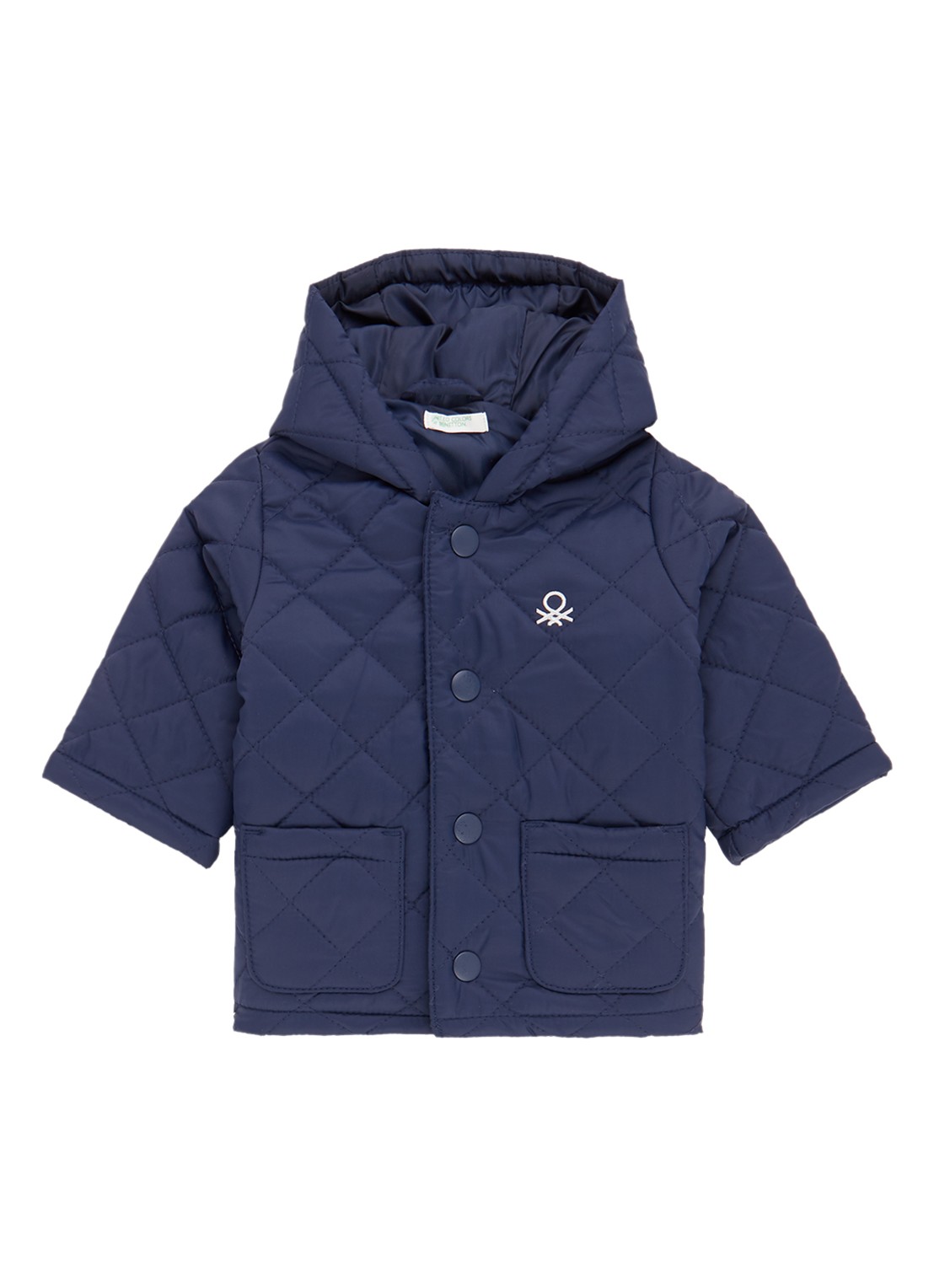 Benetton Jas met capuchon en quilt patroon - voorkant blauw