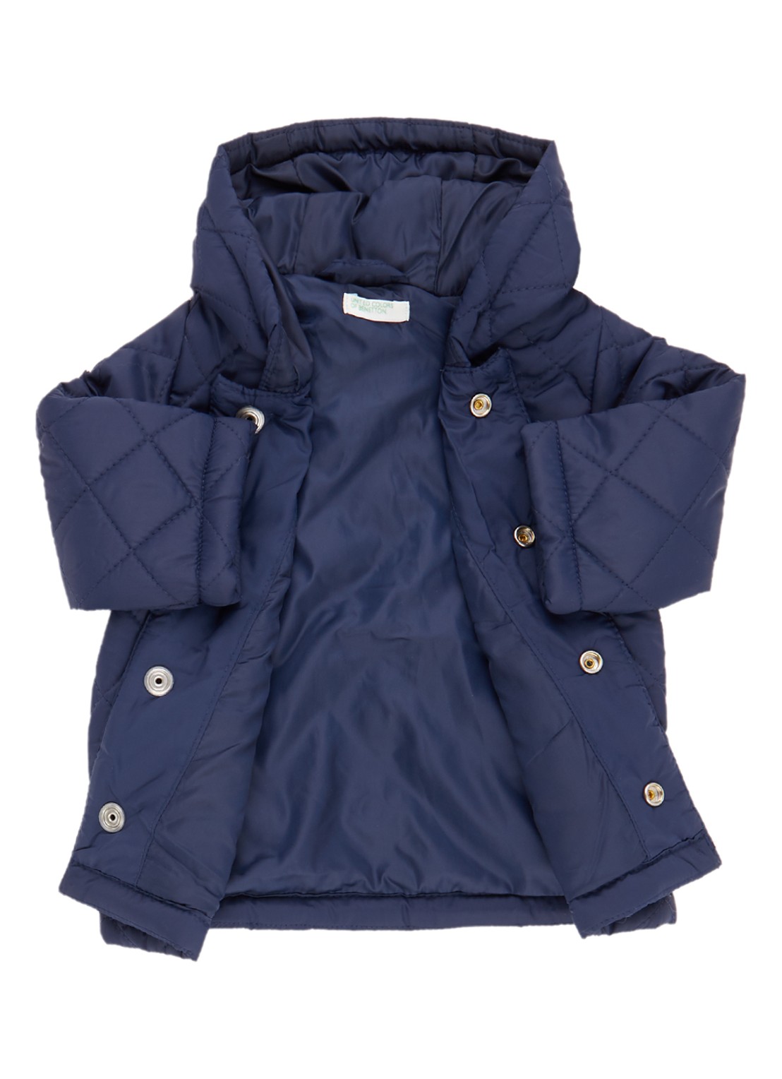 Benetton Jas met capuchon en quilt patroon - voorkant 2 blauw