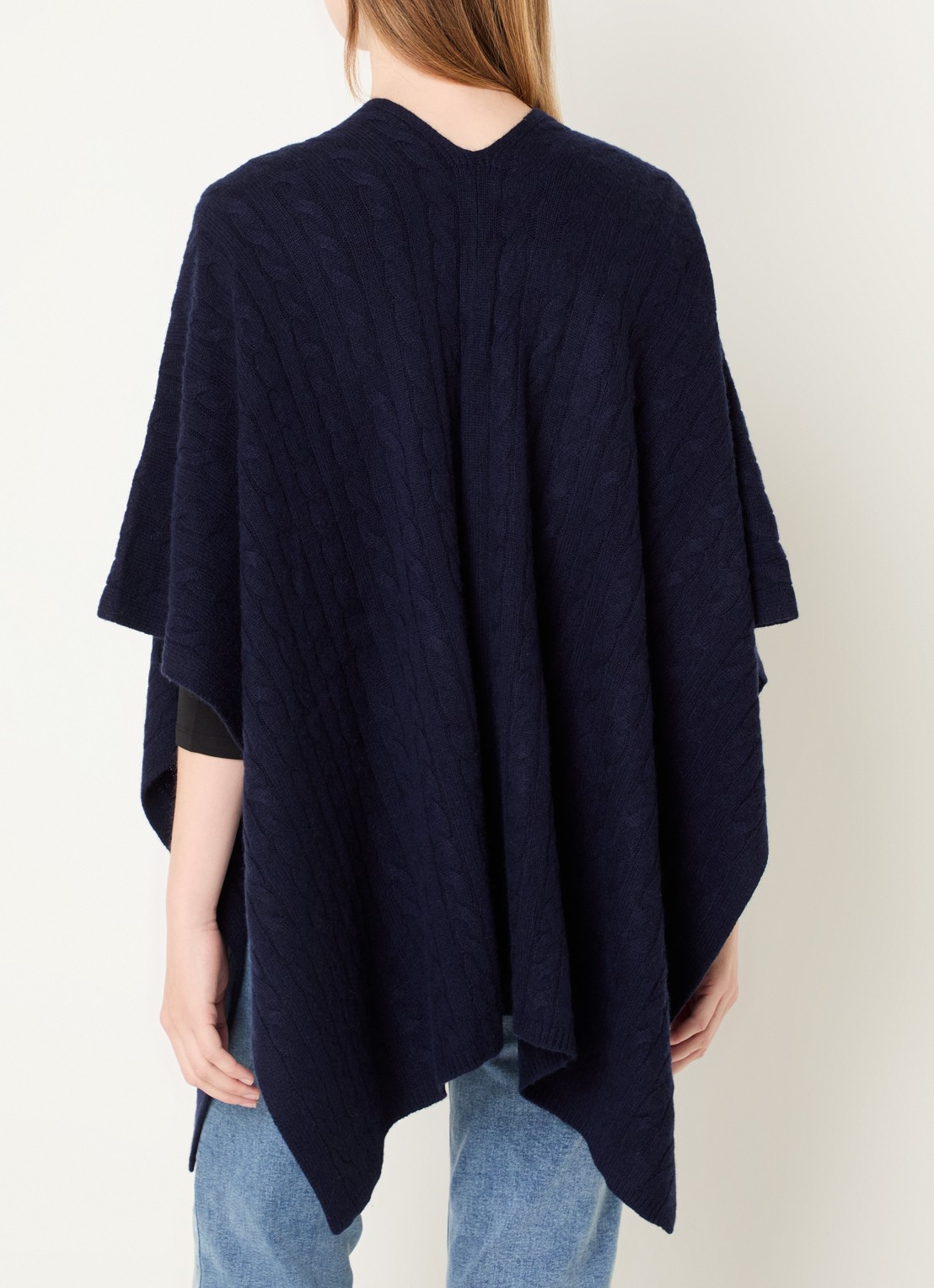 Benetton Kabelgebreide cape in kasjmierblend - achterkant blauw