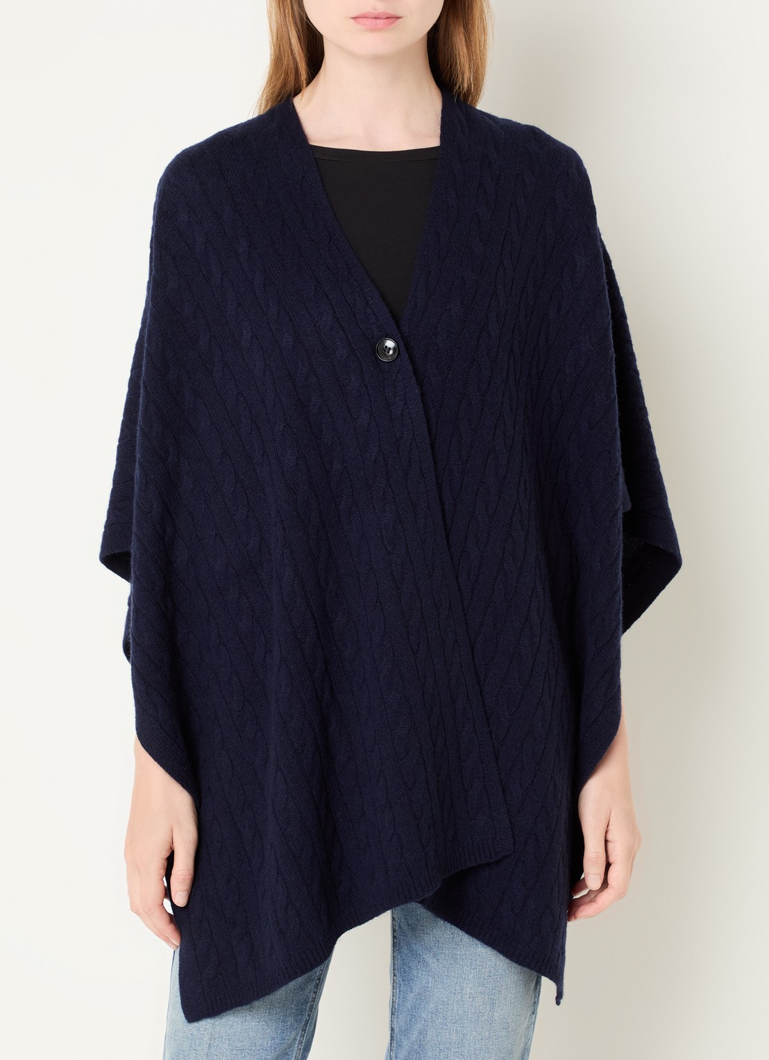 Benetton Kabelgebreide cape in kasjmierblend - detail 2 blauw