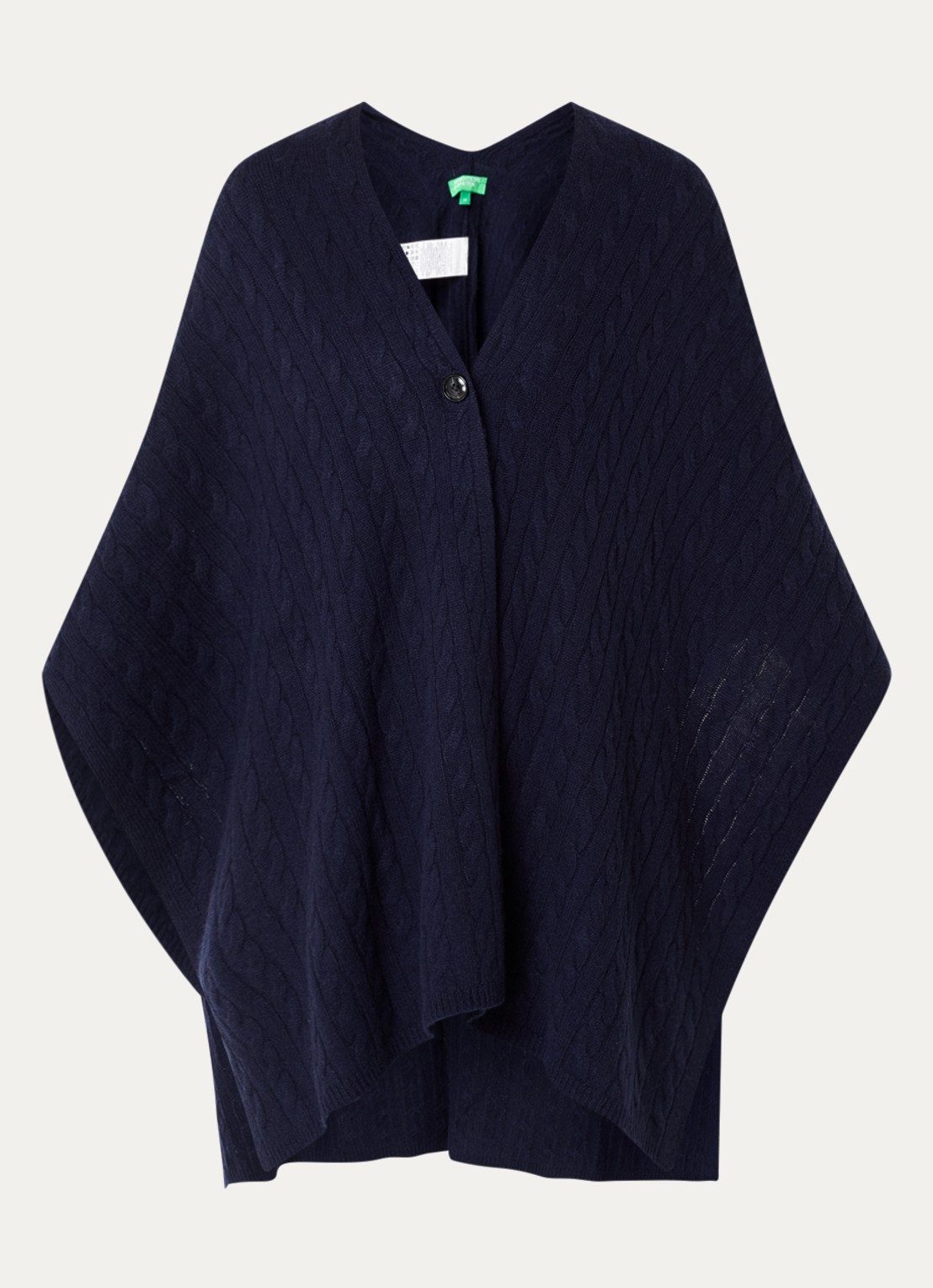 Benetton Kabelgebreide cape in kasjmierblend - voorkant 3 blauw