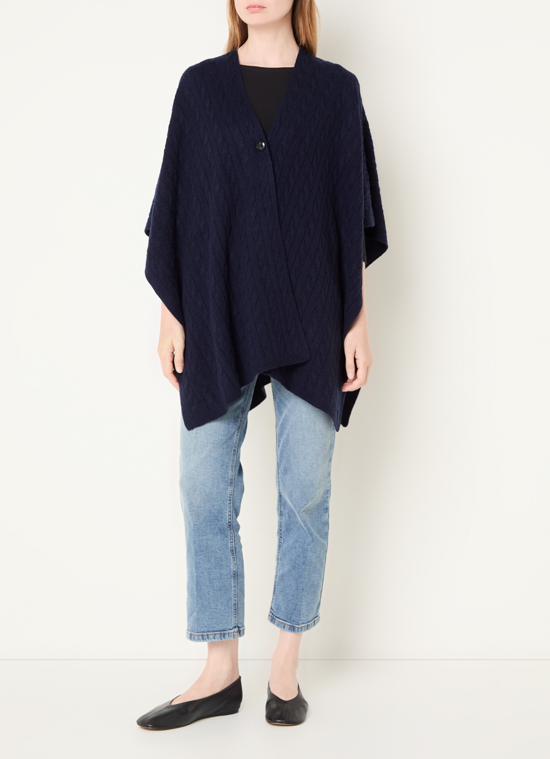 Benetton Kabelgebreide cape in kasjmierblend - voorkant 4 blauw