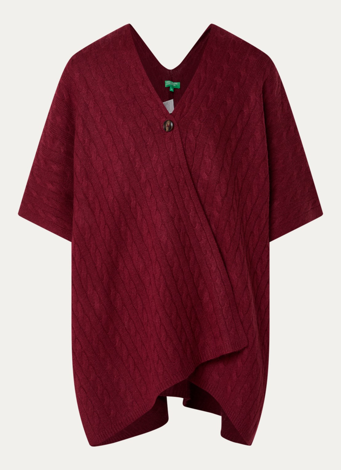 Benetton Kabelgebreide cape in kasjmierblend - voorkant 2 bordeauxrood
