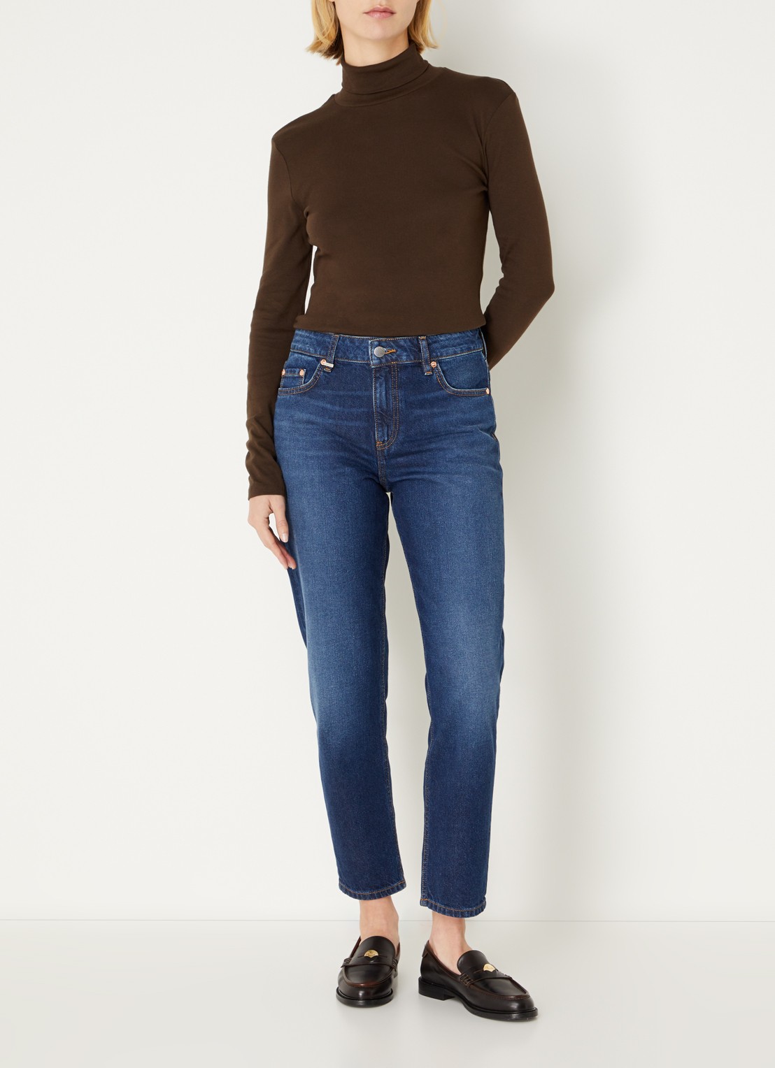 Benetton Longsleeve met col - voorkant 2 donkerbruin