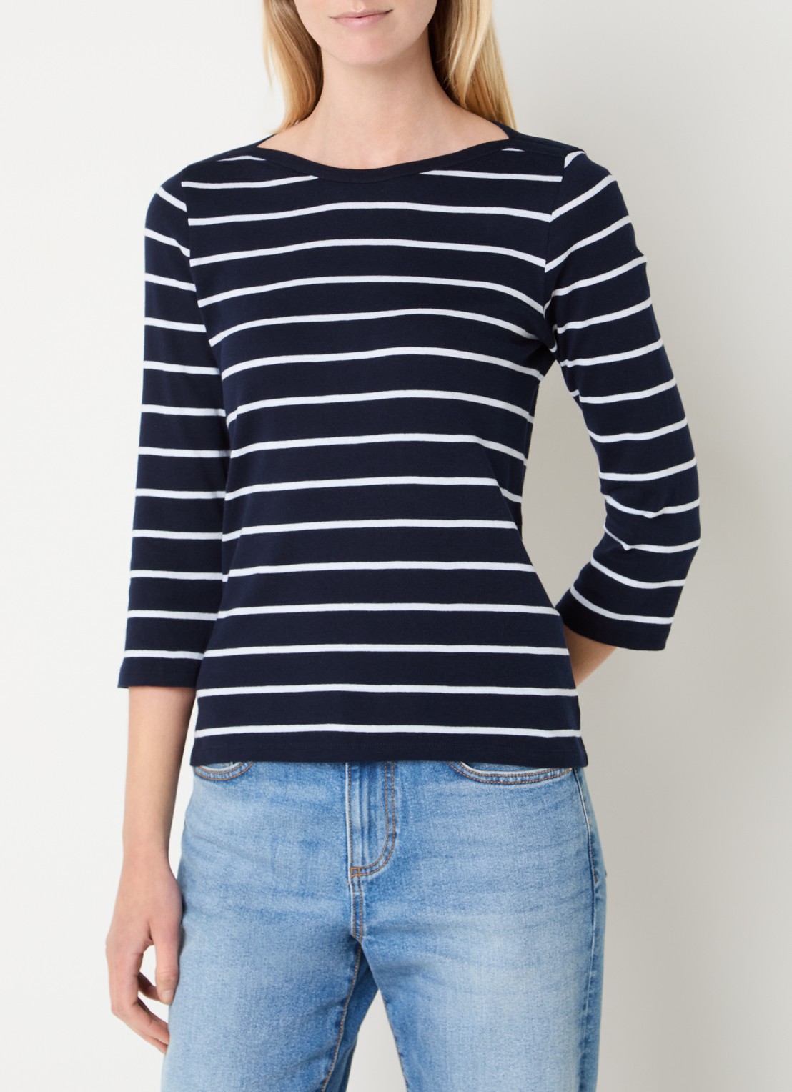 Benetton Longsleeve met streepprint - detail 4 donkerblauw