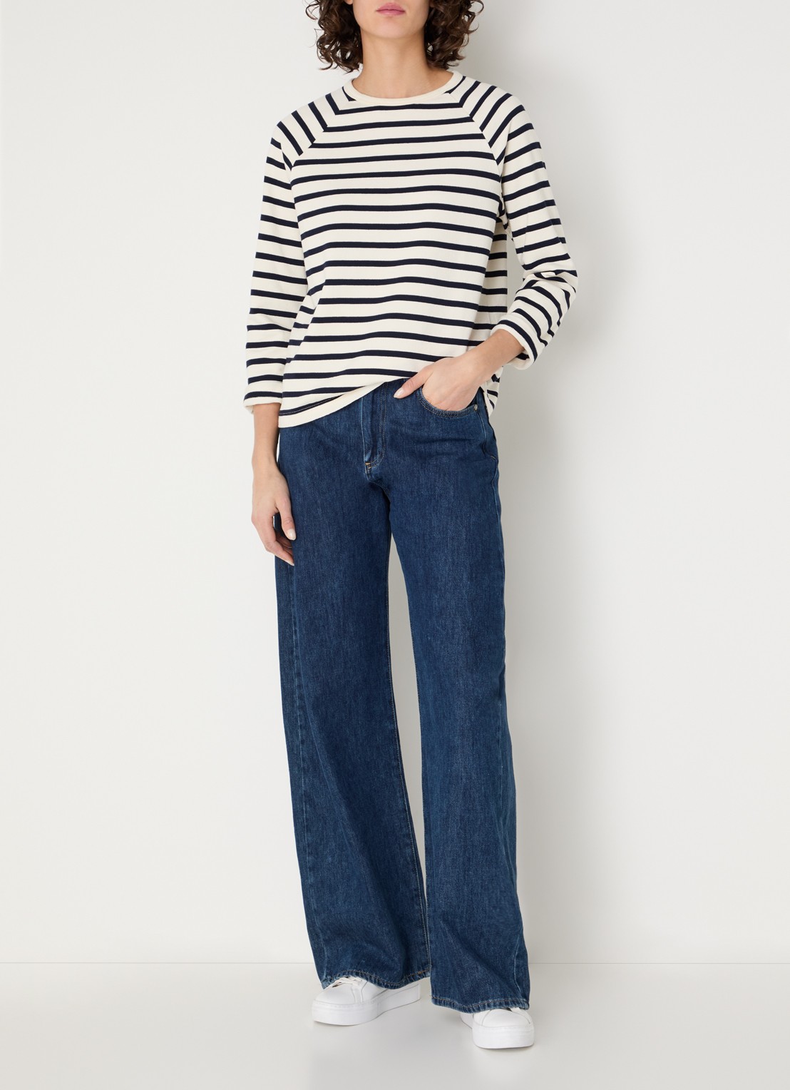 Benetton Longsleeve met streepprint - voorkant 3 donkerblauw