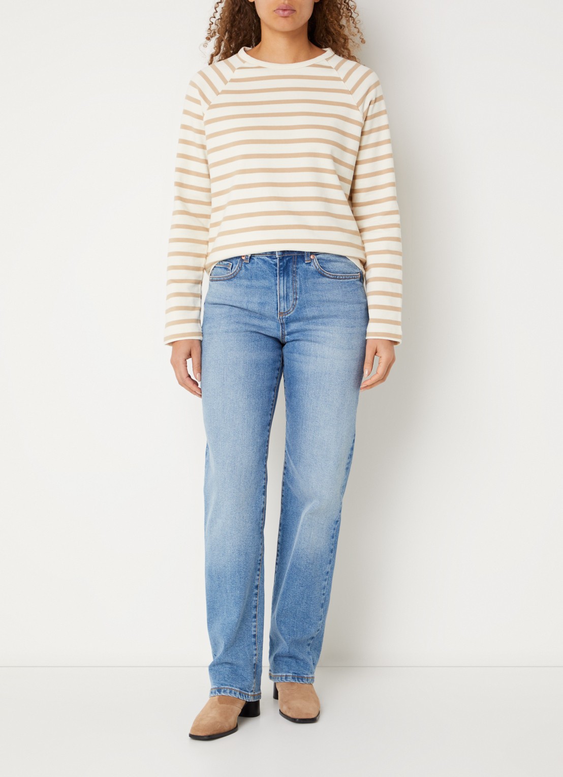 Benetton Longsleeve met streepprint - voorkant 2 camel