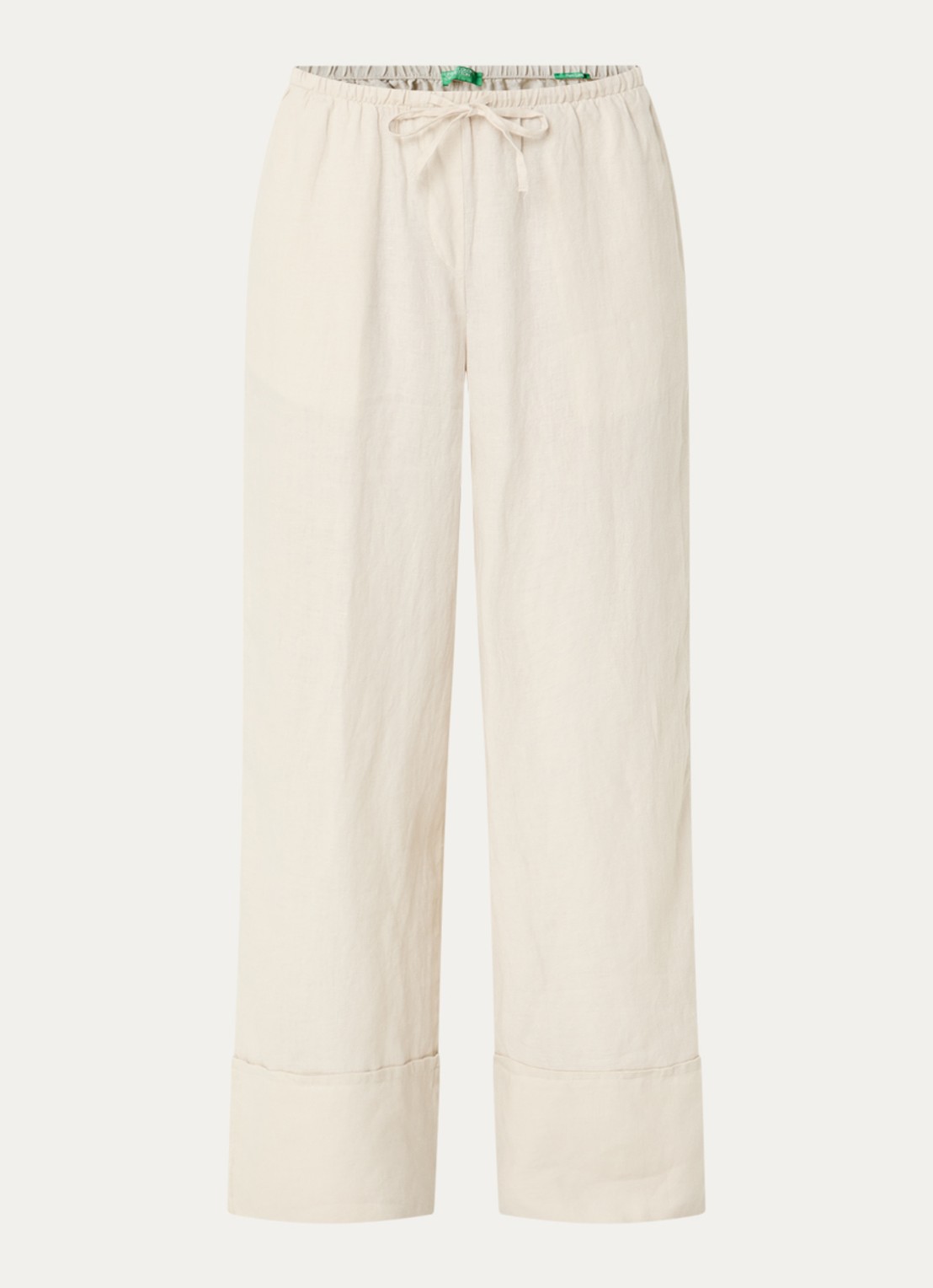Benetton Low waist broek van linnen met steekzakken - voorkant 2 zand
