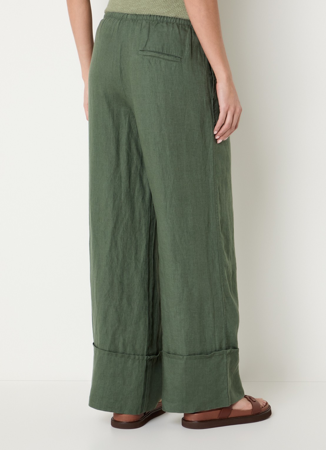 Benetton Low waist broek van linnen met steekzakken - achterkant 4 bronsgroen