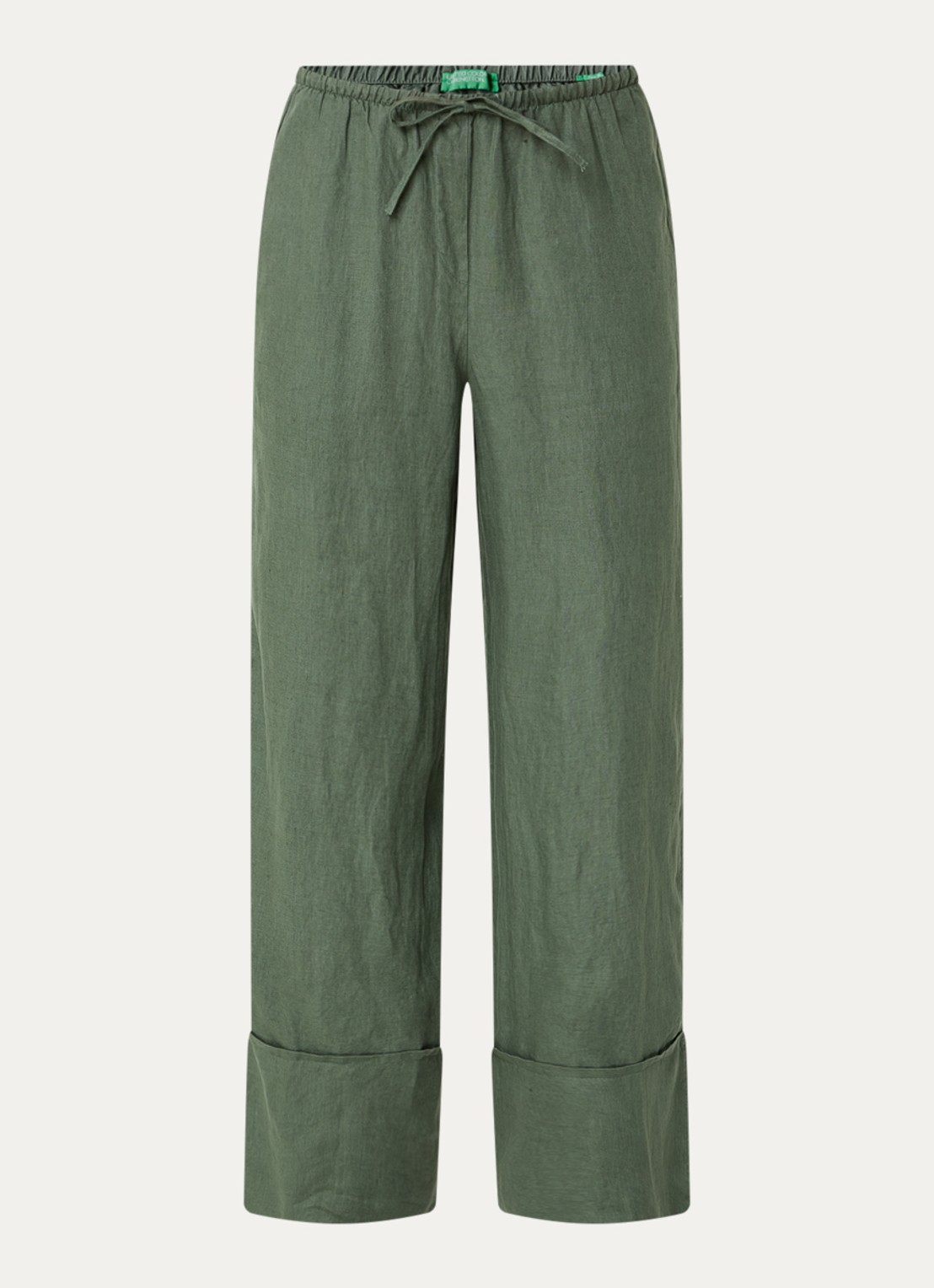Benetton Low waist broek van linnen met steekzakken - voorkant bronsgroen