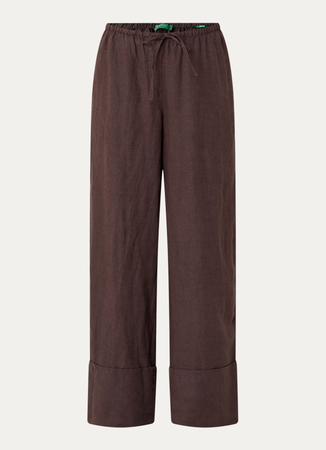 Benetton Low waist broek van linnen met steekzakken - voorkant 3 donkerbruin