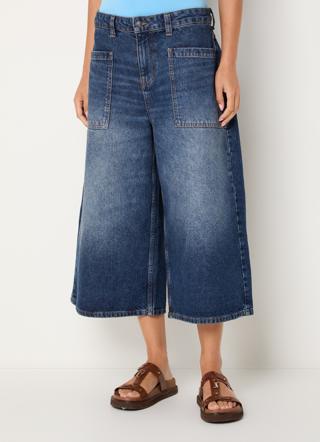 Benetton Low waist wide leg jeans met donkere wassing en opgestikte zakken - detail 2 jeans