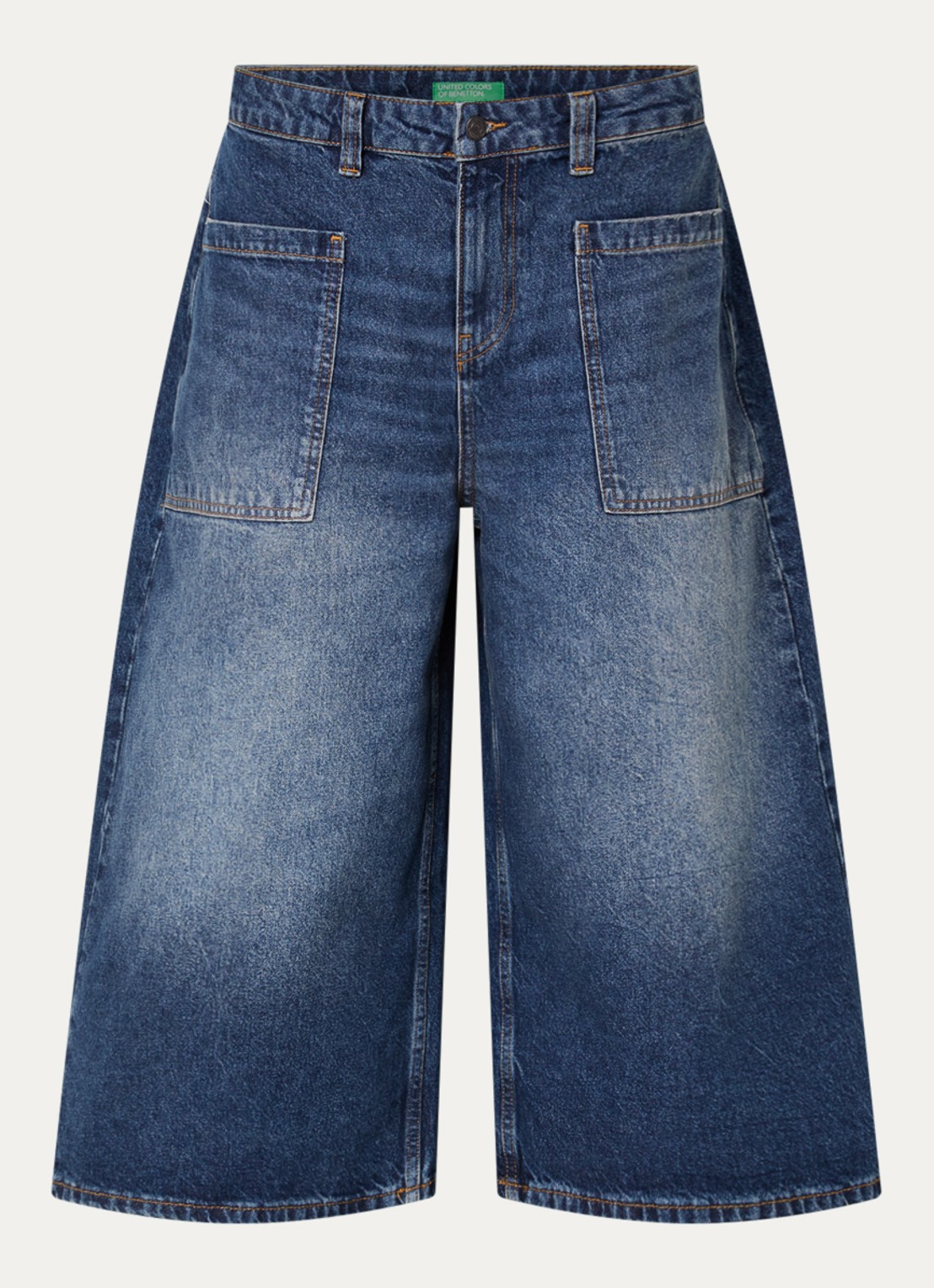 Benetton Low waist wide leg jeans met donkere wassing en opgestikte zakken - voorkant 3 jeans