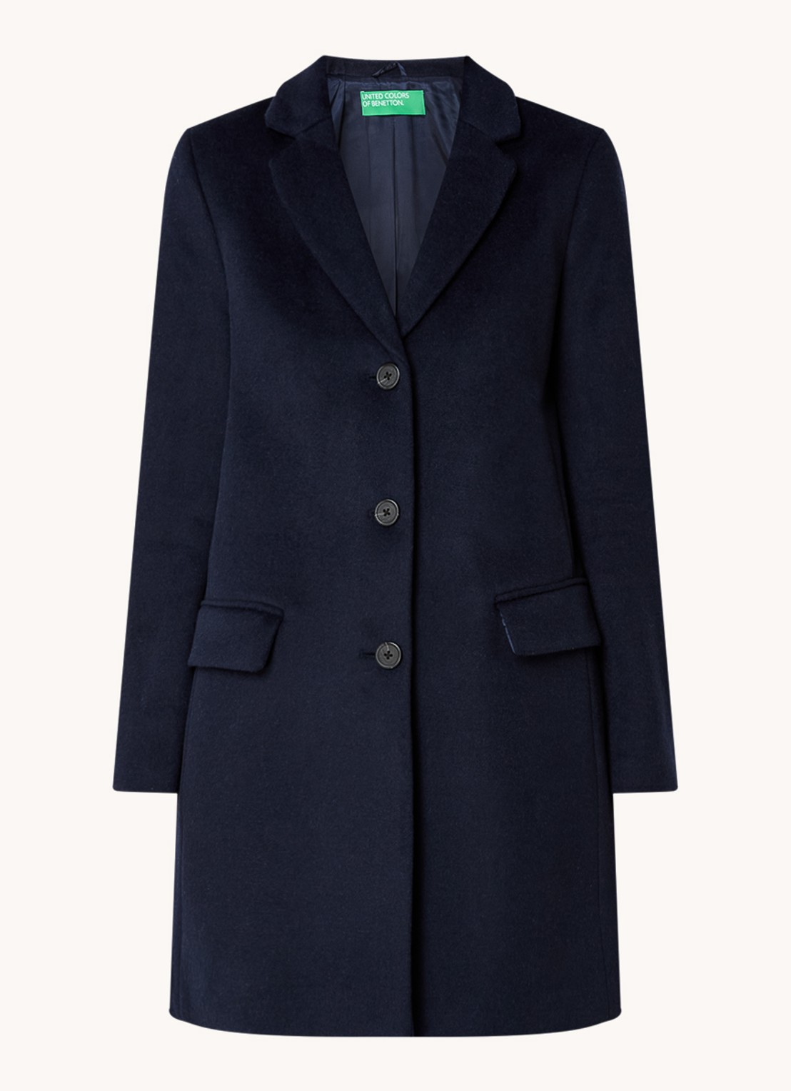 Benetton Mantel in wolblend met klepzakken - voorkant indigo