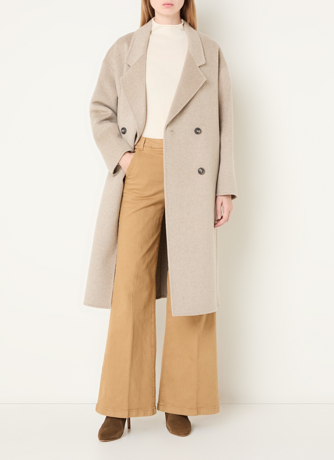 Benetton Mantel in wolblend met steekzakken - voorkant 2 beige