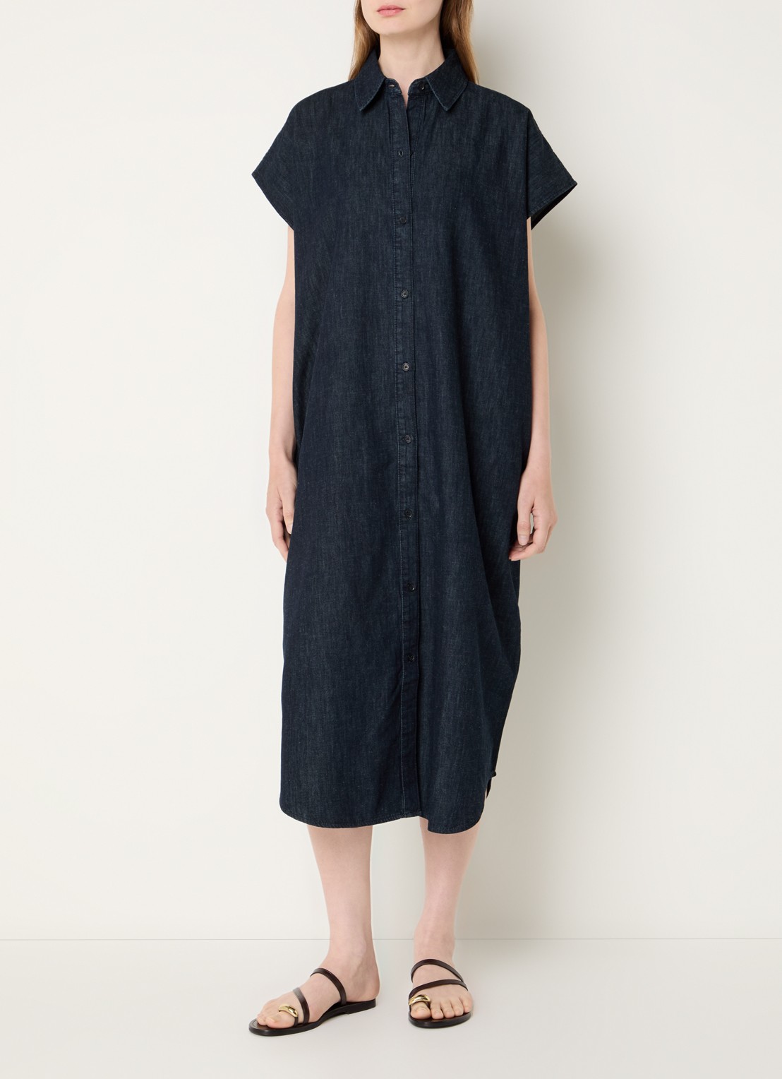 Benetton Maxi blousejurk van denim met steekzakken - detail indigo