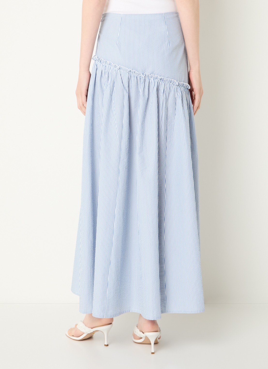 Benetton maxi rok met streepprint - achterkant 4 staalblauw