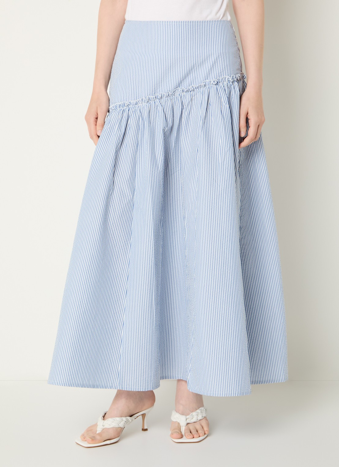 Benetton maxi rok met streepprint - detail 3 staalblauw