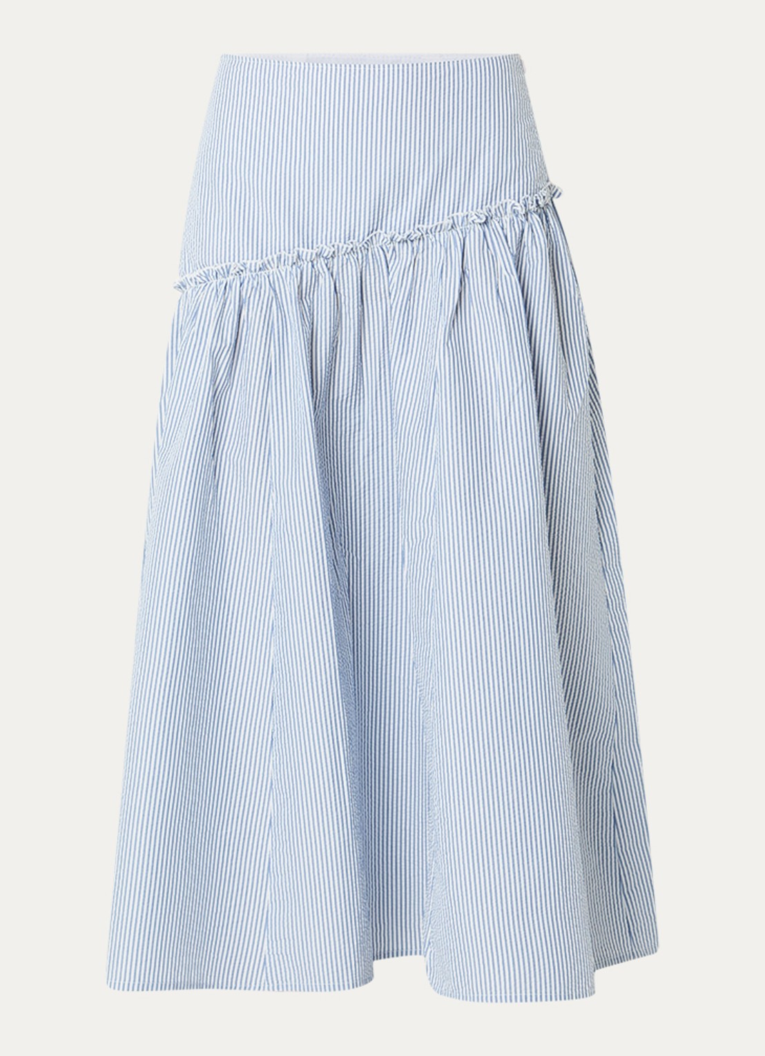 Benetton maxi rok met streepprint - voorkant staalblauw
