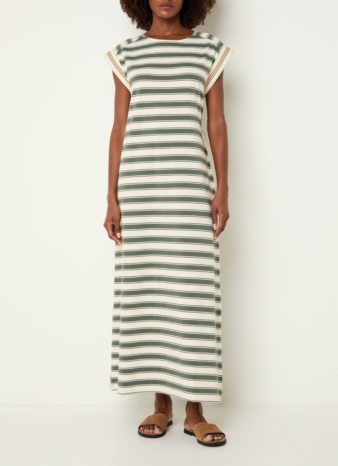 Benetton Maxi T-shirt jurk met streepprint  - detail groen