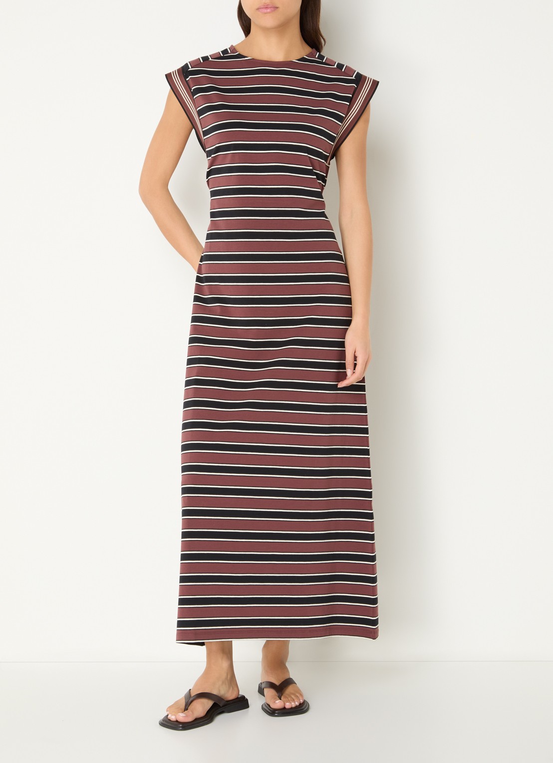 Benetton Maxi T-shirt jurk met streepprint  - detail 4 steenrood