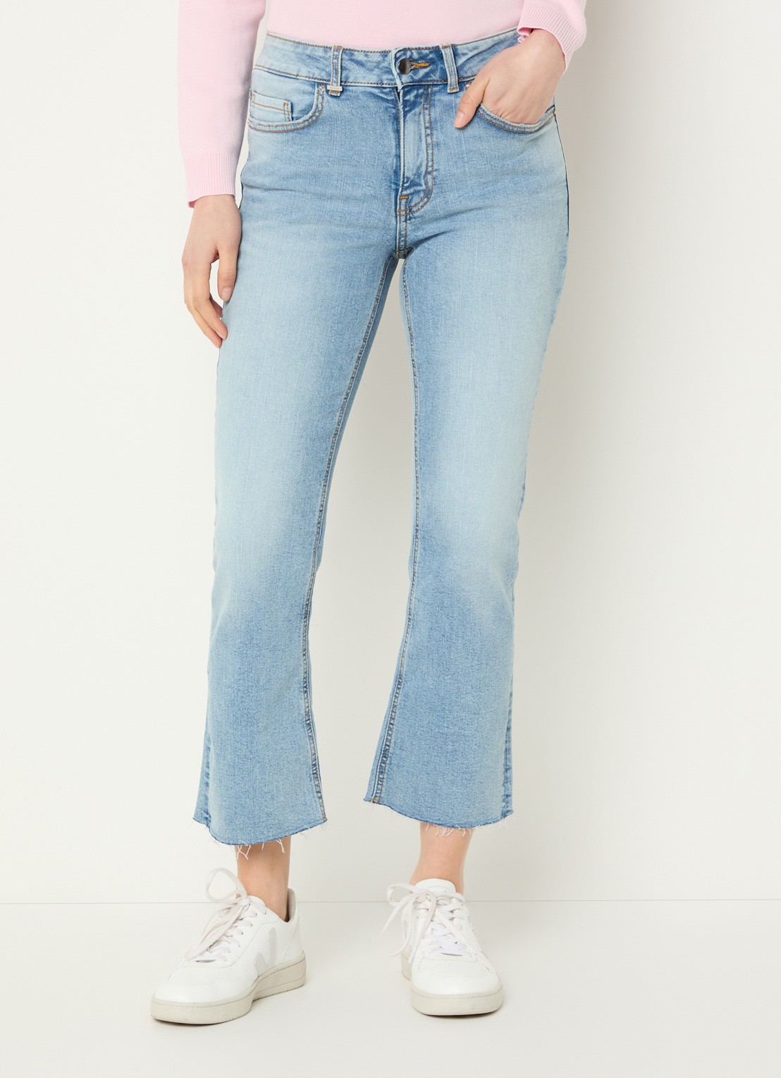 Benetton Mid waist cropped bootcut jeans met steekzakken - detail 4 lichtblauw
