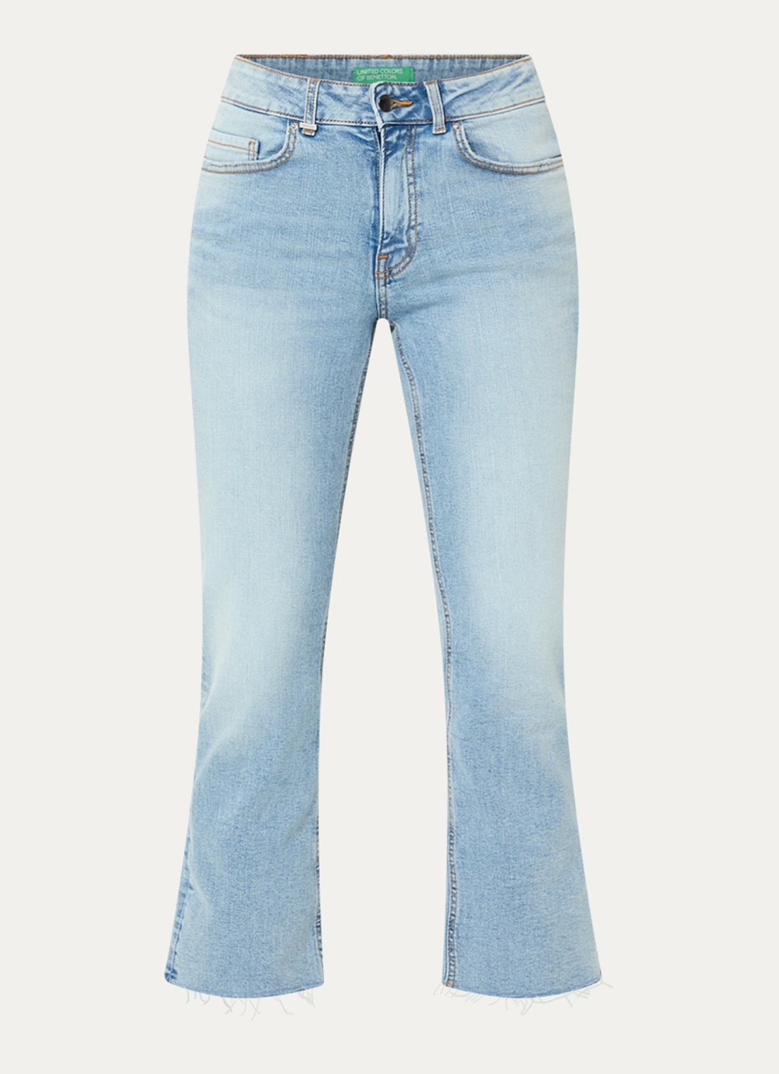 Benetton Mid waist cropped bootcut jeans met steekzakken - voorkant 2 lichtblauw