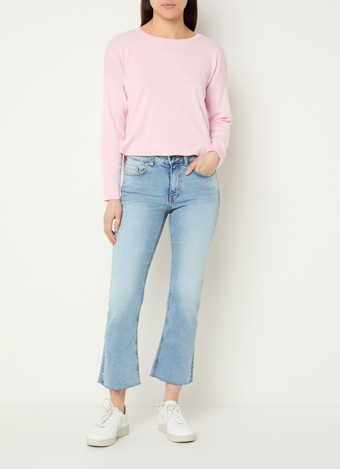 Benetton Mid waist cropped bootcut jeans met steekzakken - voorkant 3 lichtblauw