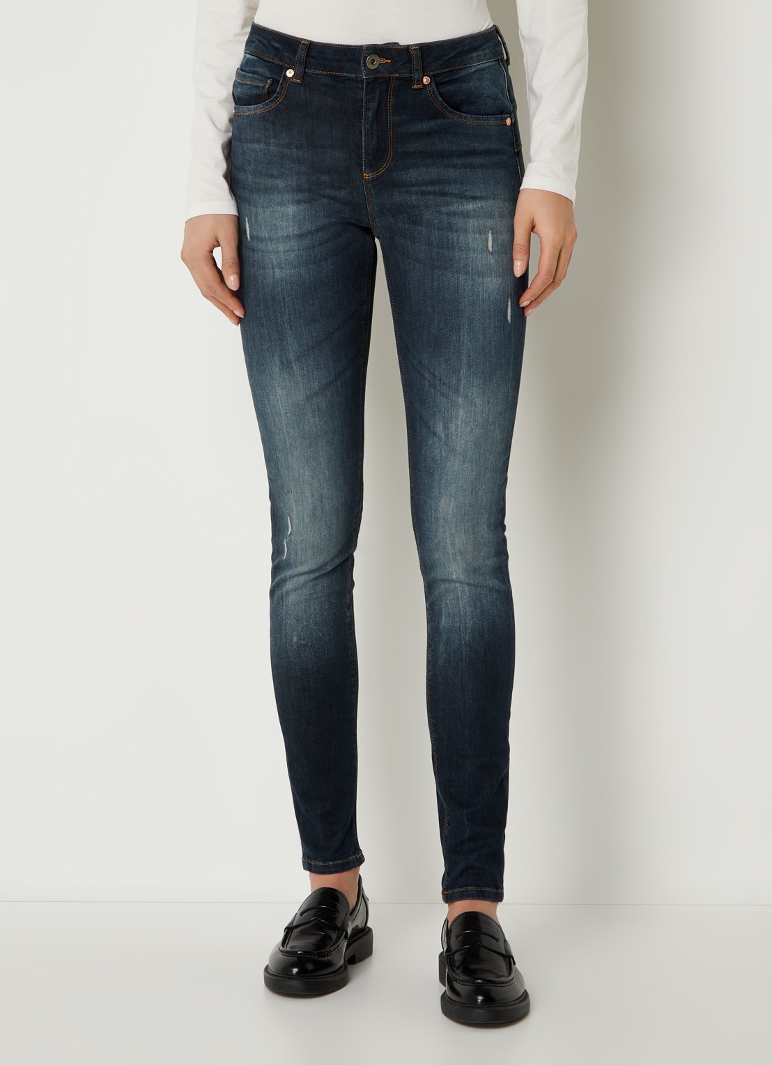 Benetton Mid waist skinny jeans met stretch - detail 4 middenblauw