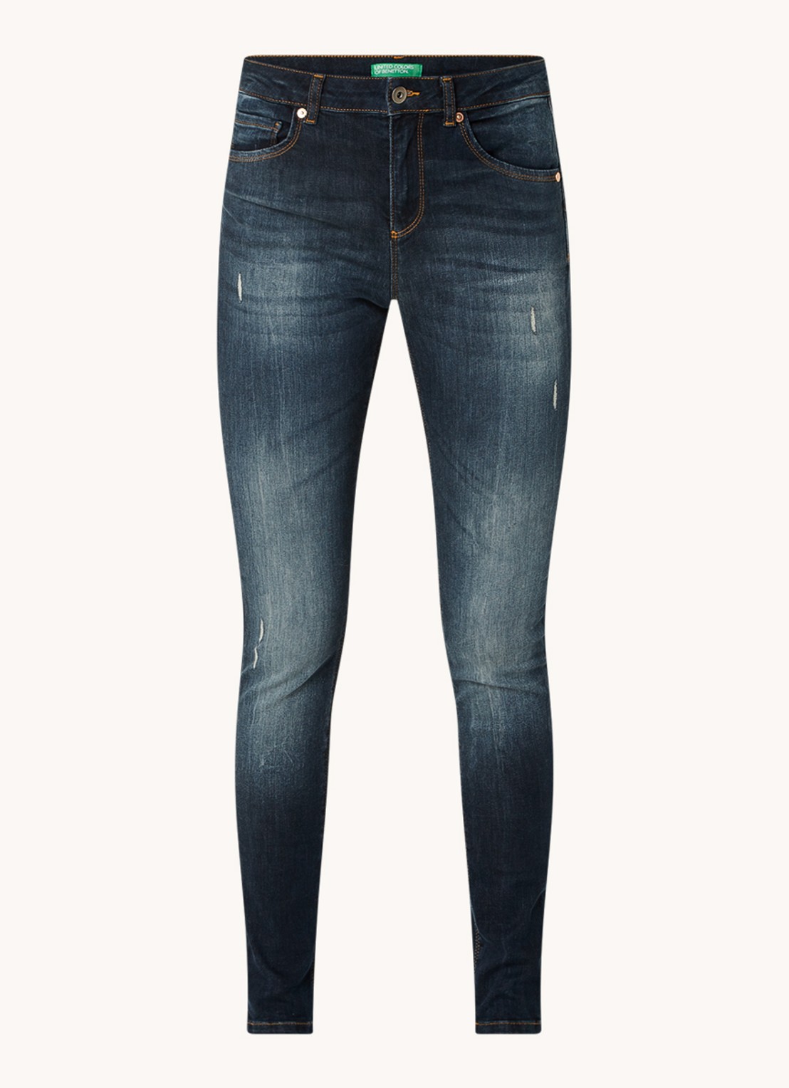 Benetton Mid waist skinny jeans met stretch - voorkant 2 middenblauw