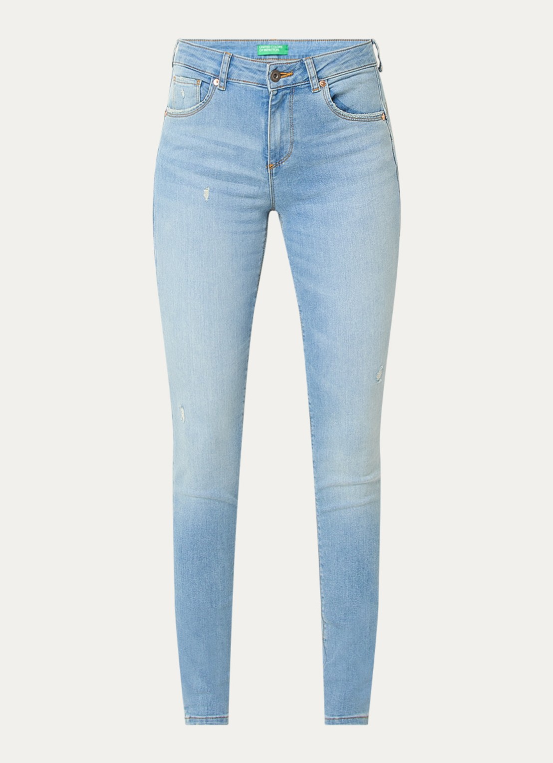 Benetton Mid waist skinny jeans met stretch - voorkant lichtblauw