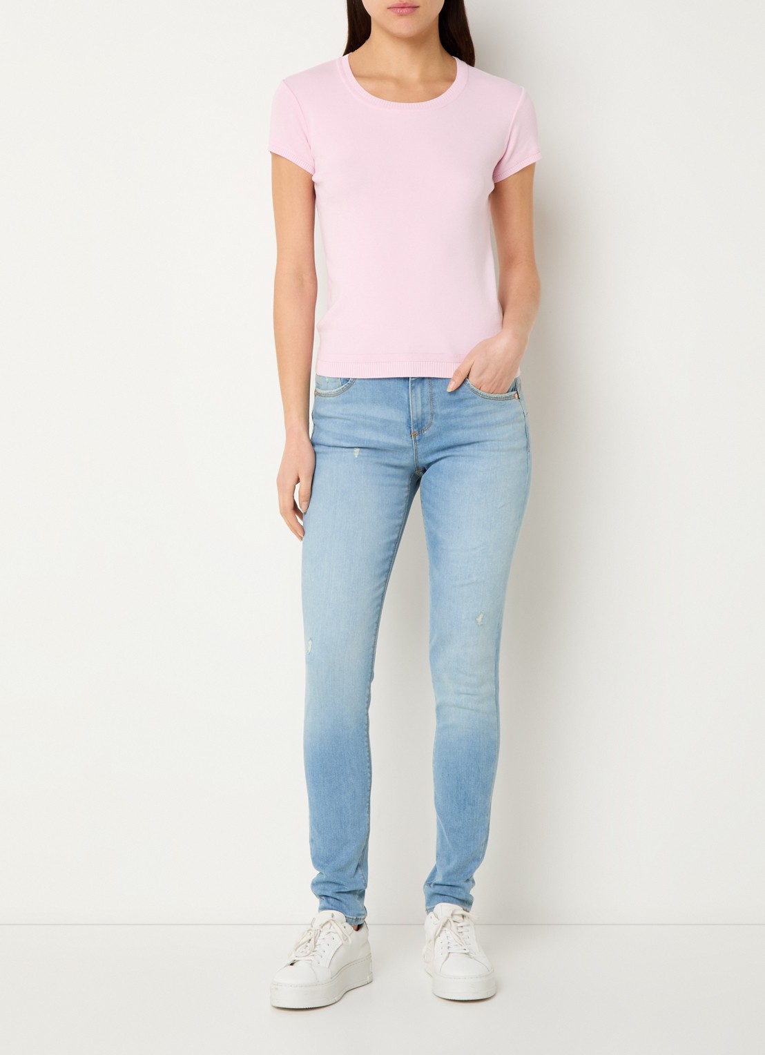 Benetton Mid waist skinny jeans met stretch - voorkant 2 lichtblauw