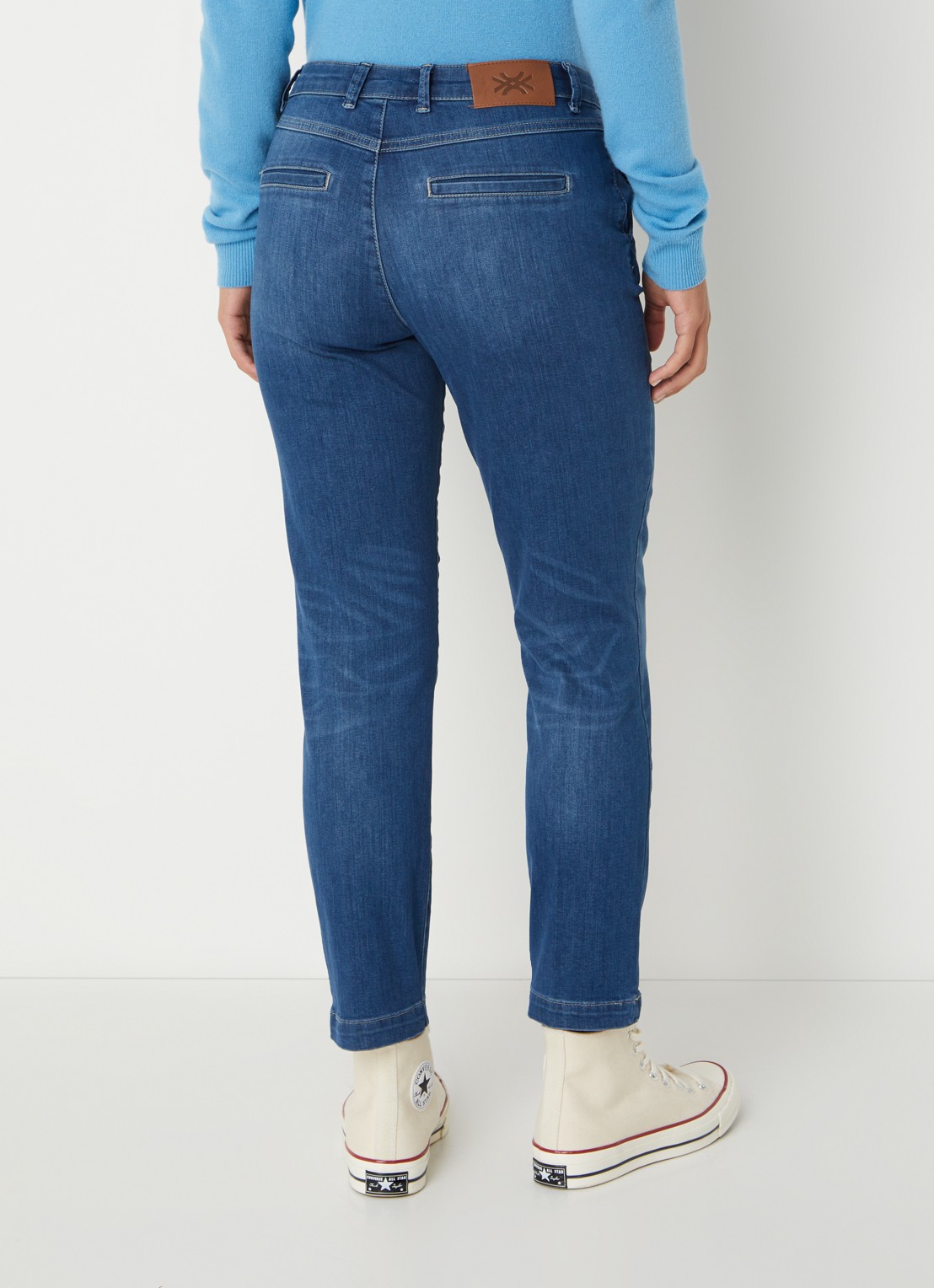 Benetton Mid waist slim fit jeans met verwassen afwerking - achterkant 2 indigo