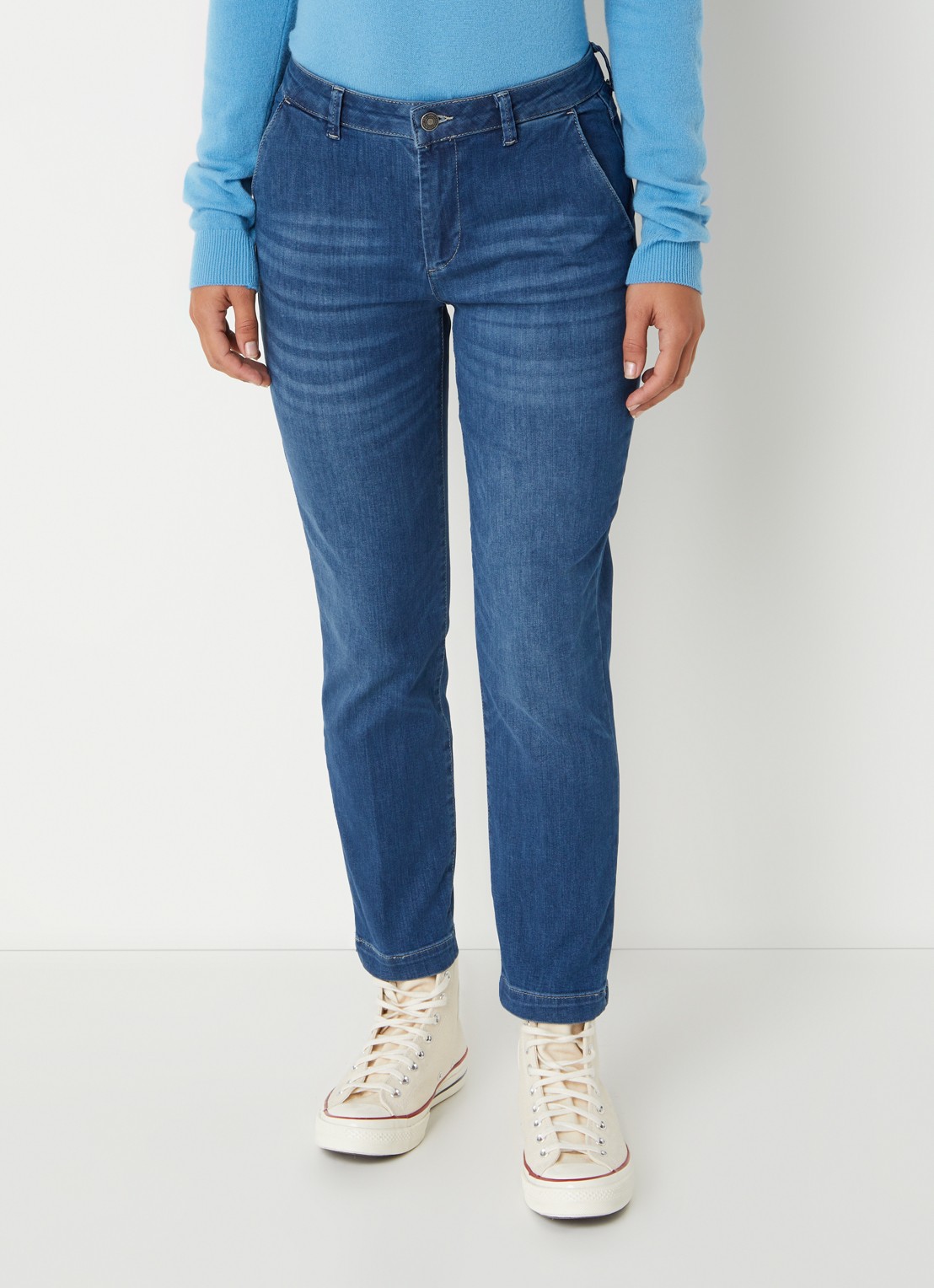 Benetton Mid waist slim fit jeans met verwassen afwerking - detail indigo