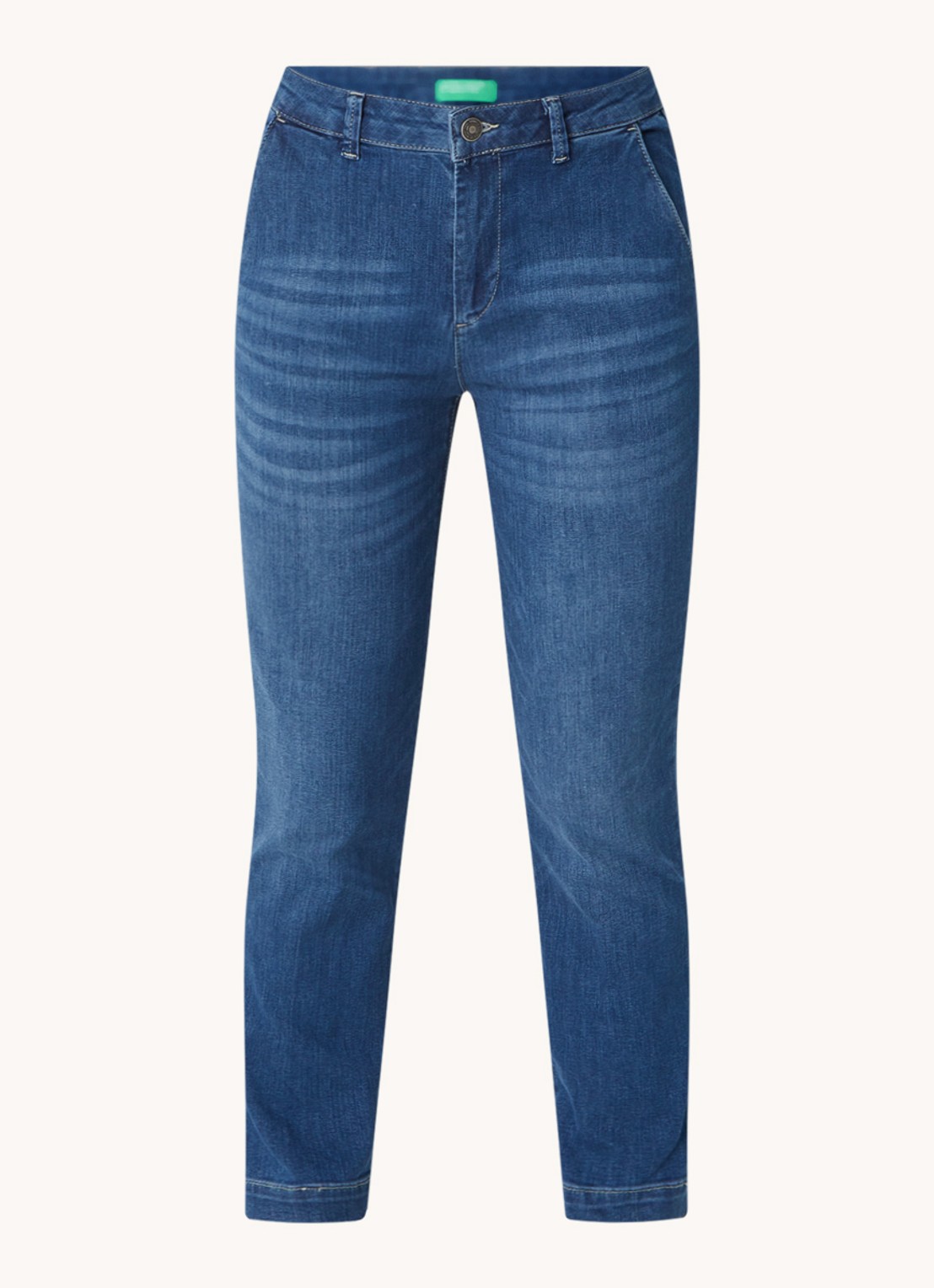 Benetton Mid waist slim fit jeans met verwassen afwerking - voorkant 3 indigo