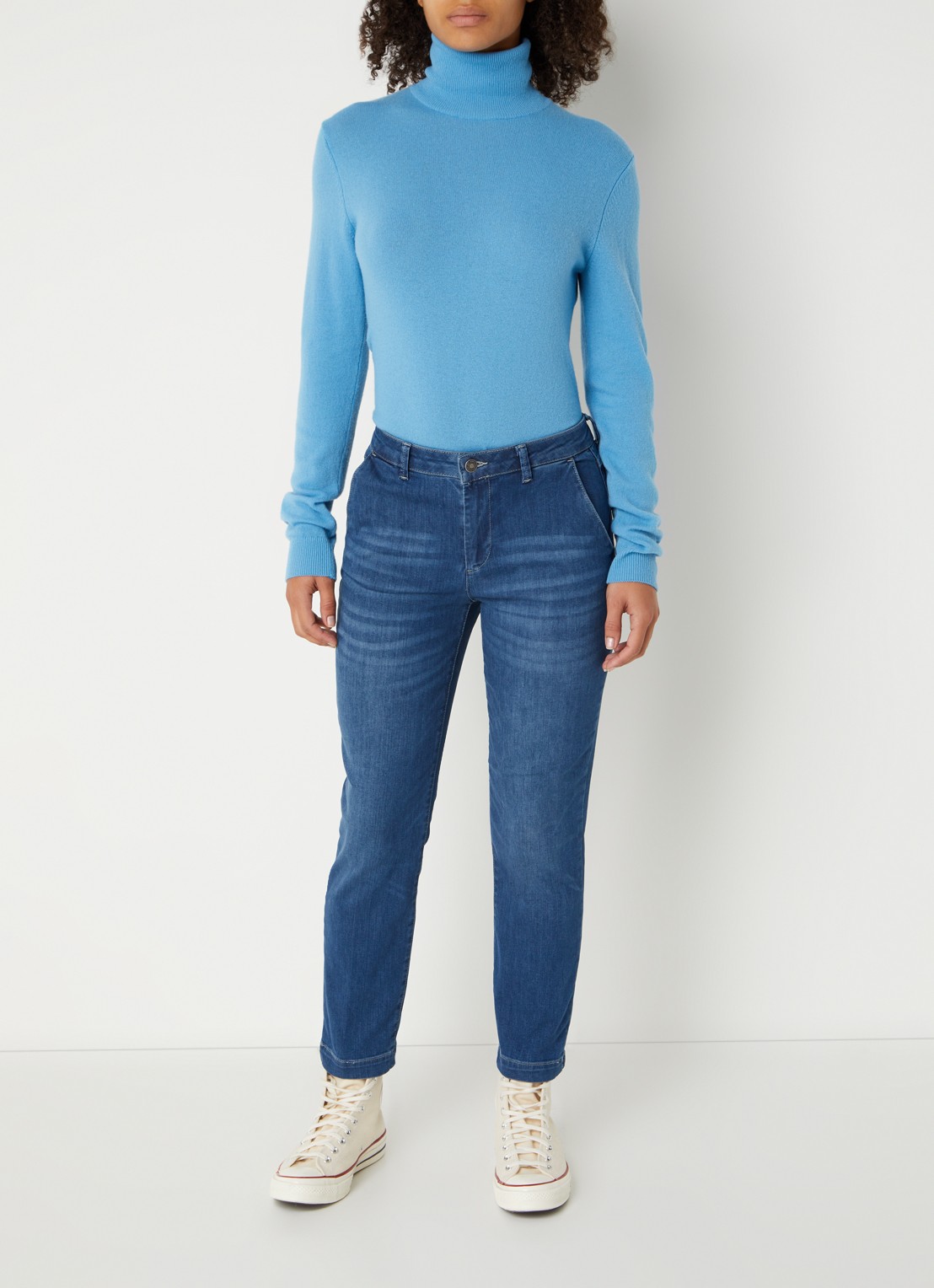 Benetton Mid waist slim fit jeans met verwassen afwerking - voorkant 4 indigo