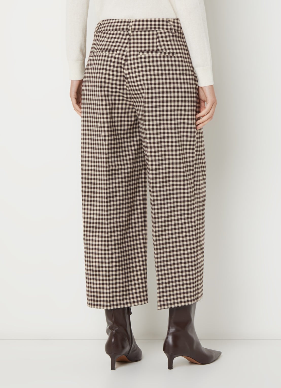 Benetton Mid waist wide fit broek met ruitdessin - achterkant 4 donkerbruin