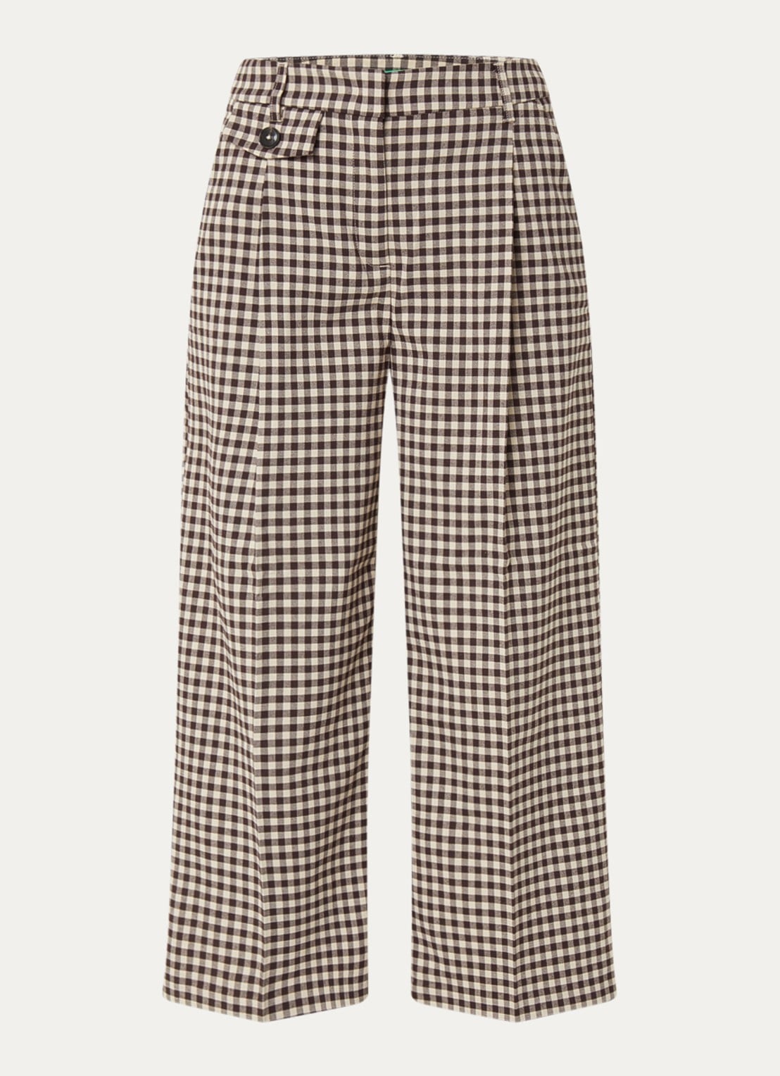Benetton Mid waist wide fit broek met ruitdessin - voorkant donkerbruin