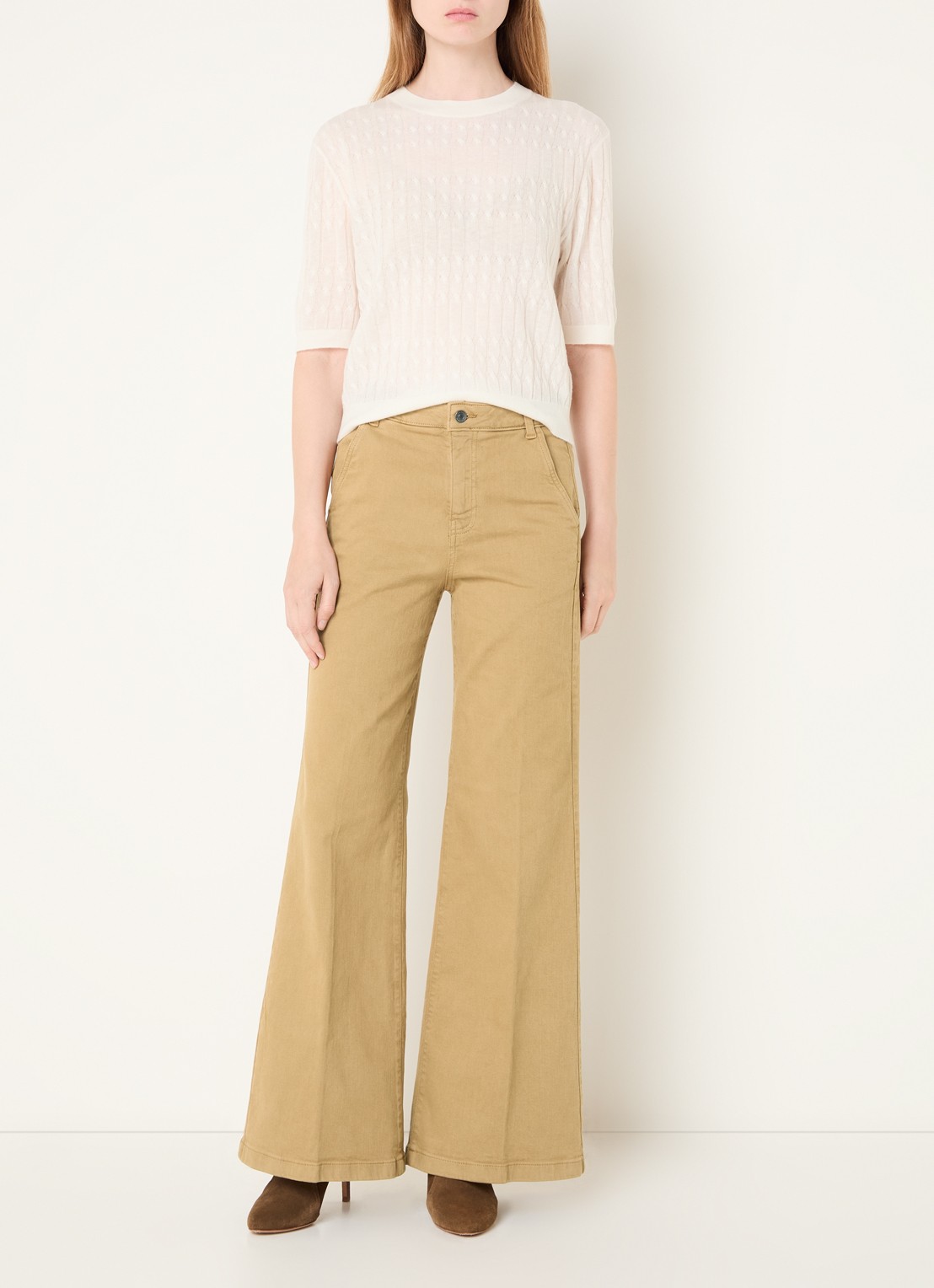 Benetton Mid waist wide fit jeans met gekleurde wassing - voorkant 2 camel