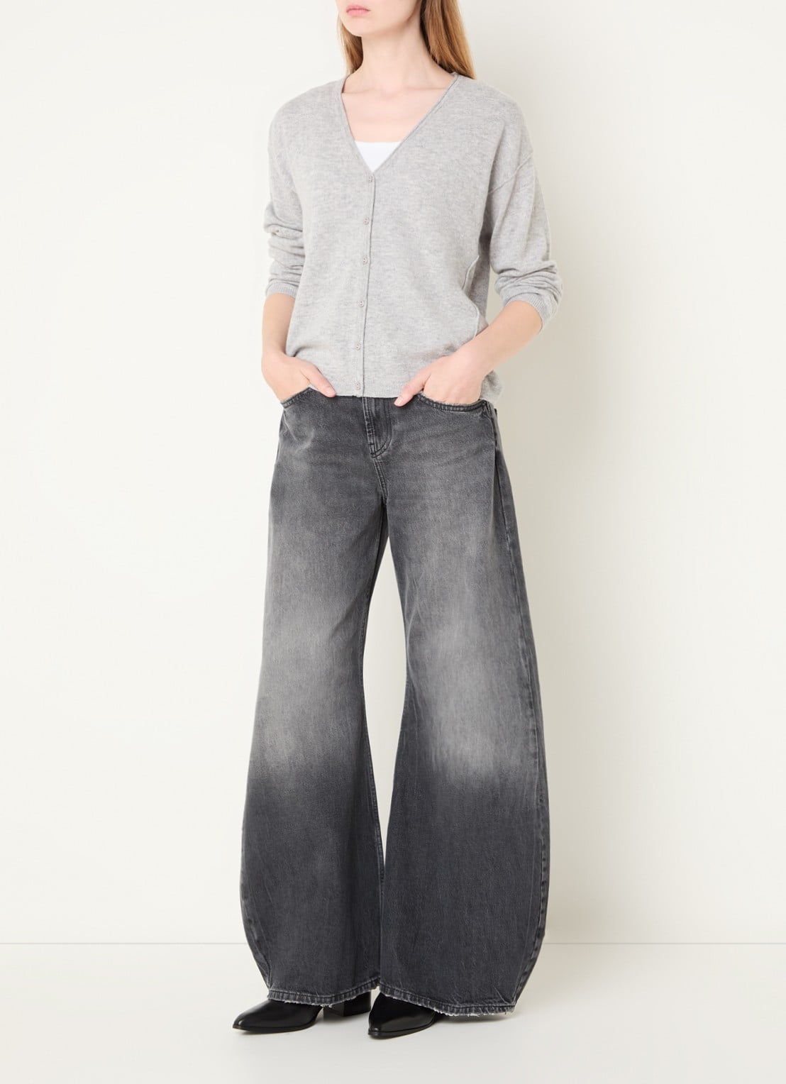 Benetton Mid waist wide fit jeans met steekzakken - voorkant 5 grijs