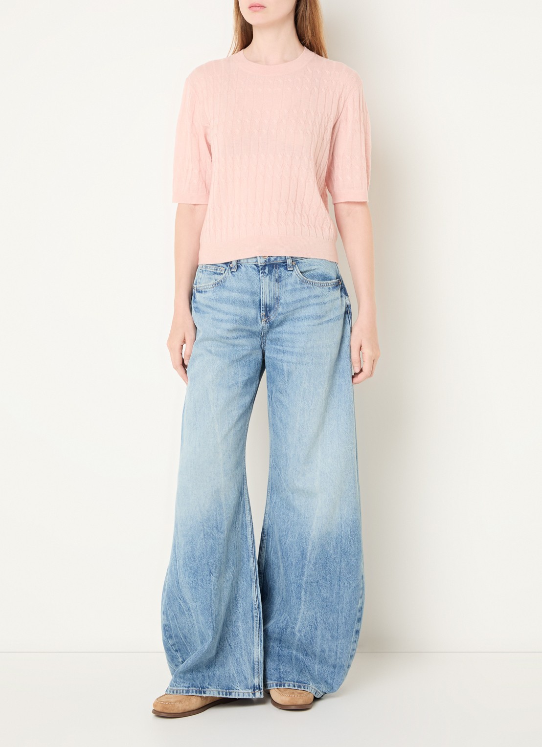 Benetton Mid waist wide fit jeans met steekzakken - voorkant 2 lichtblauw